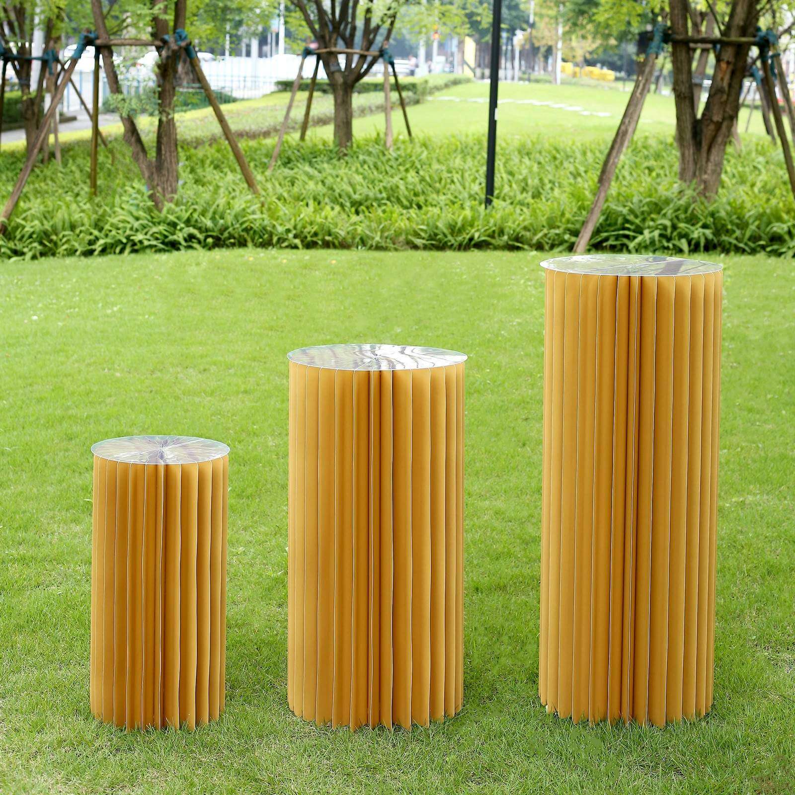 Gold Cylinder Pillar Pedestal Stand, Display Column Stand With Top Plate 24" - Image 7