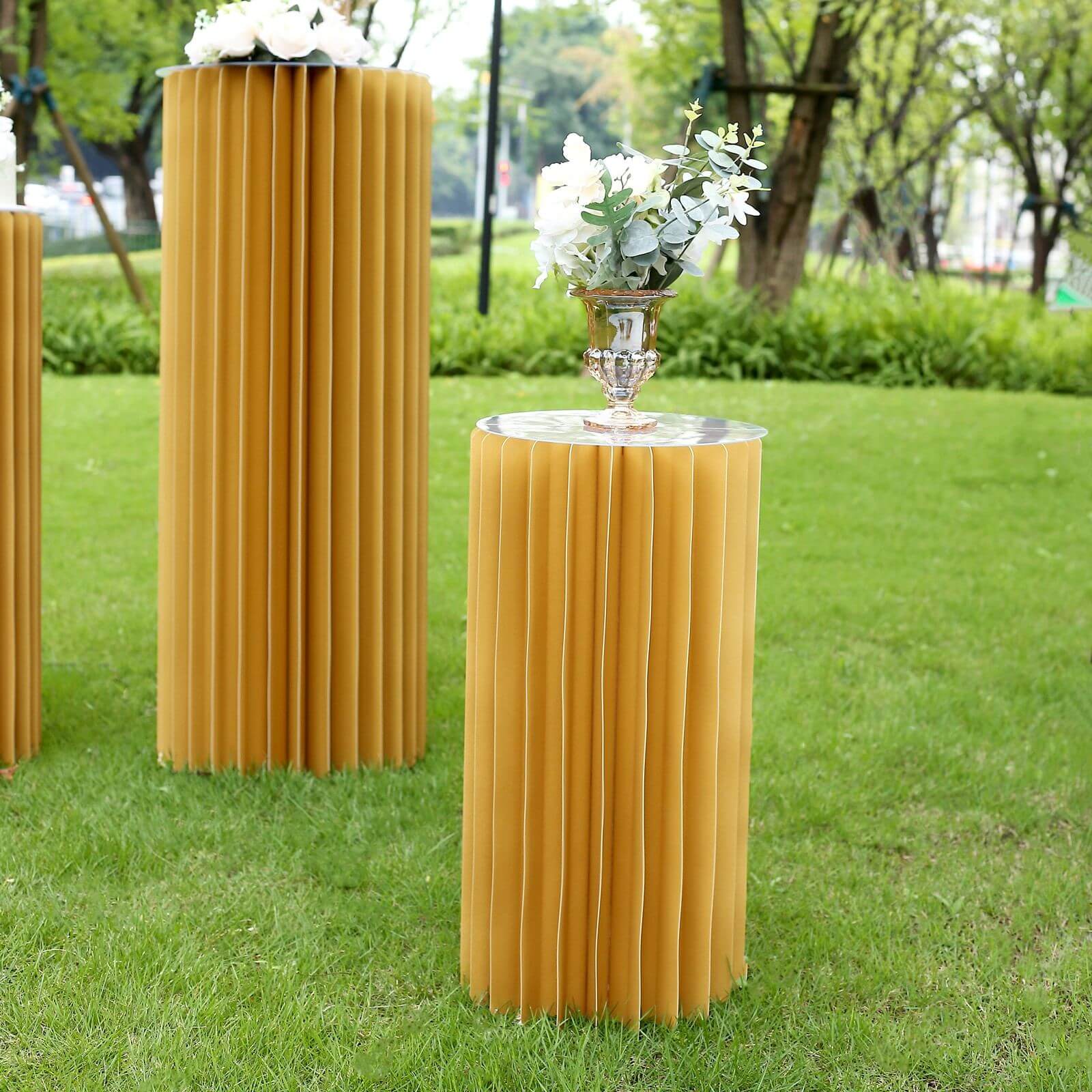 Gold Cylinder Pillar Pedestal Stand, Display Column Stand With Top Plate 24" - Image 9