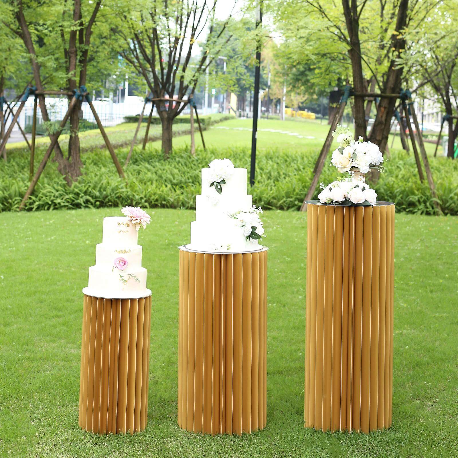 Gold Cylinder Pillar Pedestal Stand, Display Column Stand With Top Plate 32" - Image 10