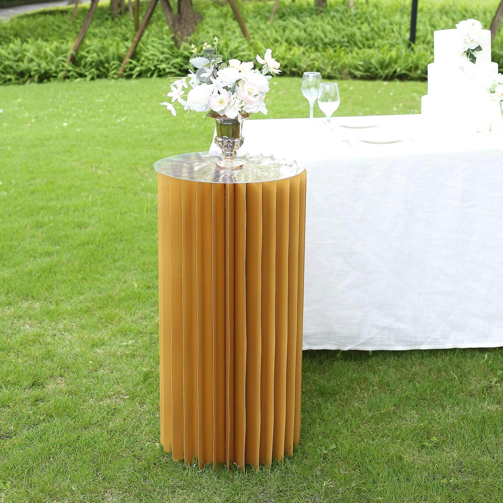 Gold Cylinder Pillar Pedestal Stand, Display Column Stand With Top Plate 32" - Image 6