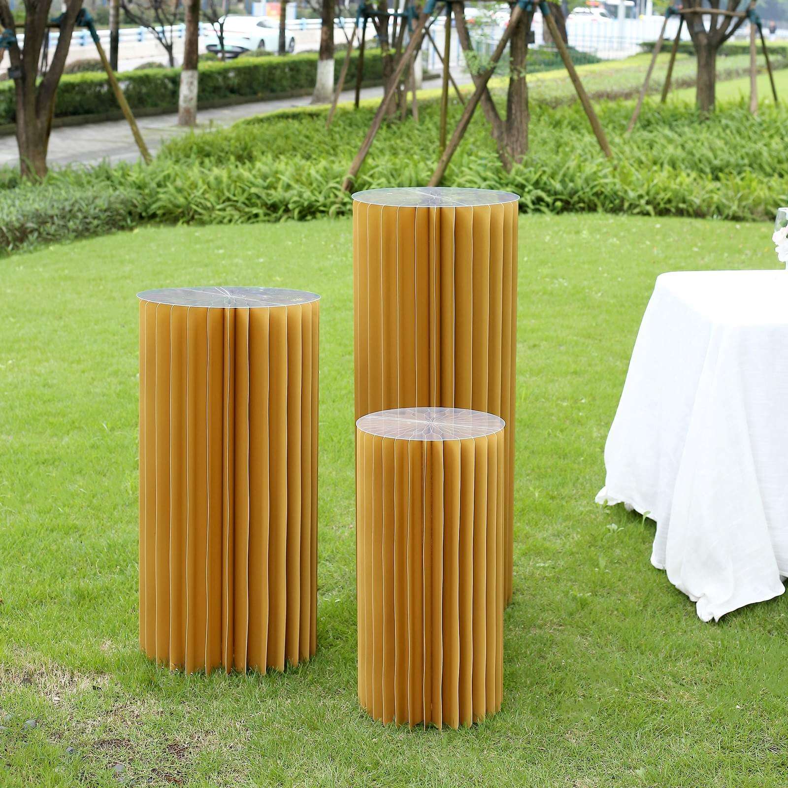 Gold Cylinder Pillar Pedestal Stand, Display Column Stand With Top Plate 32" - Image 8