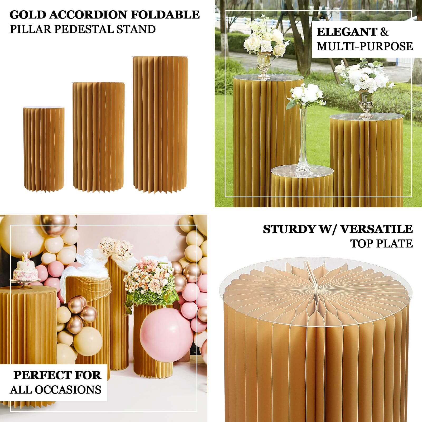 Gold Cylinder Pillar Pedestal Stand, Display Column Stand With Top Plate 40" - Image 4