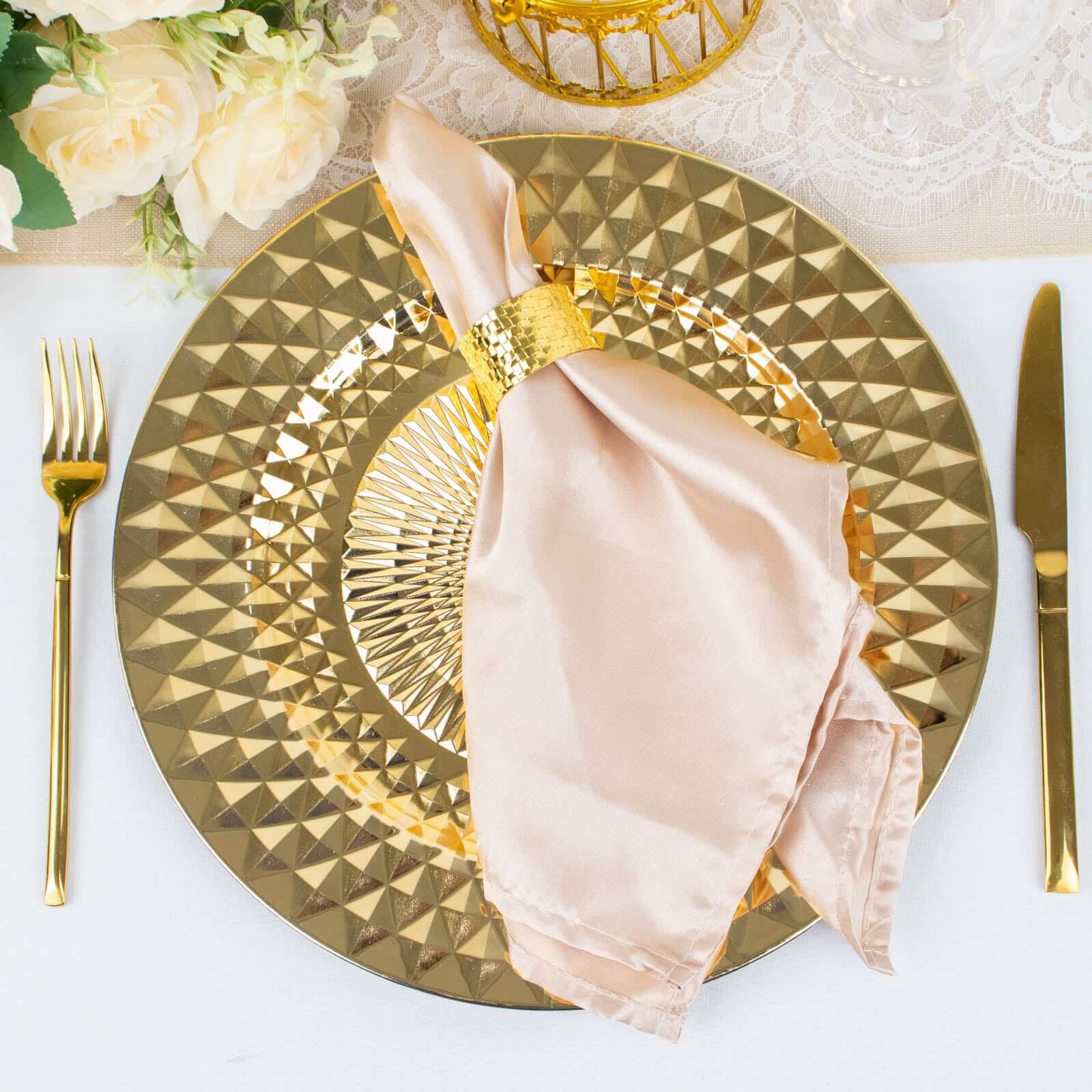 6-Pack Plastic Charger Plates 13" Round Gold Diamond Pattern - Sparkling Disposable Dinner Charger Tableware - Image 9