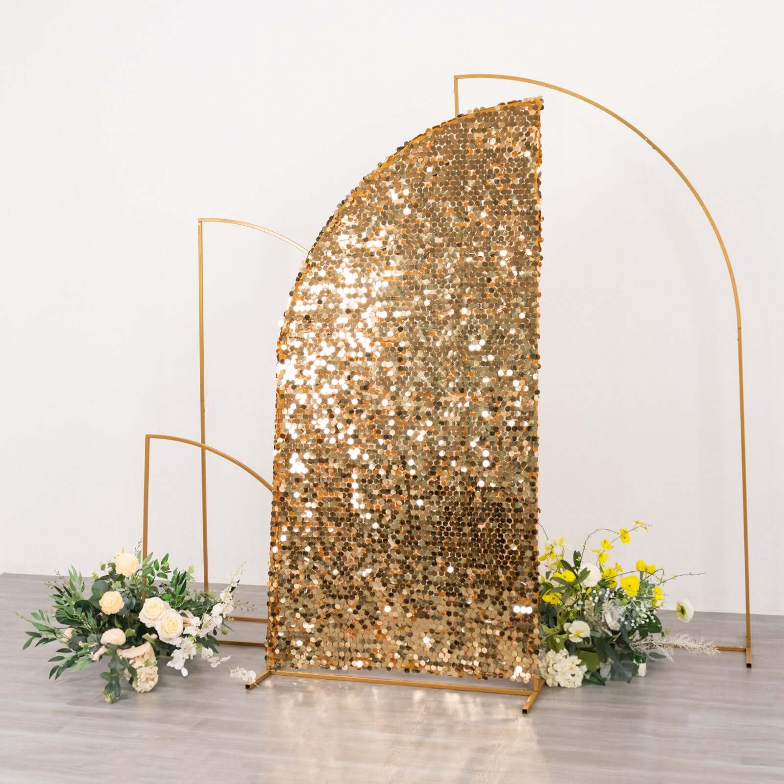 Gold Double Sided Big Payette Sequin Chiara Backdrop Stand Cover For Half Moon Wedding Arch 6ft - Image 2