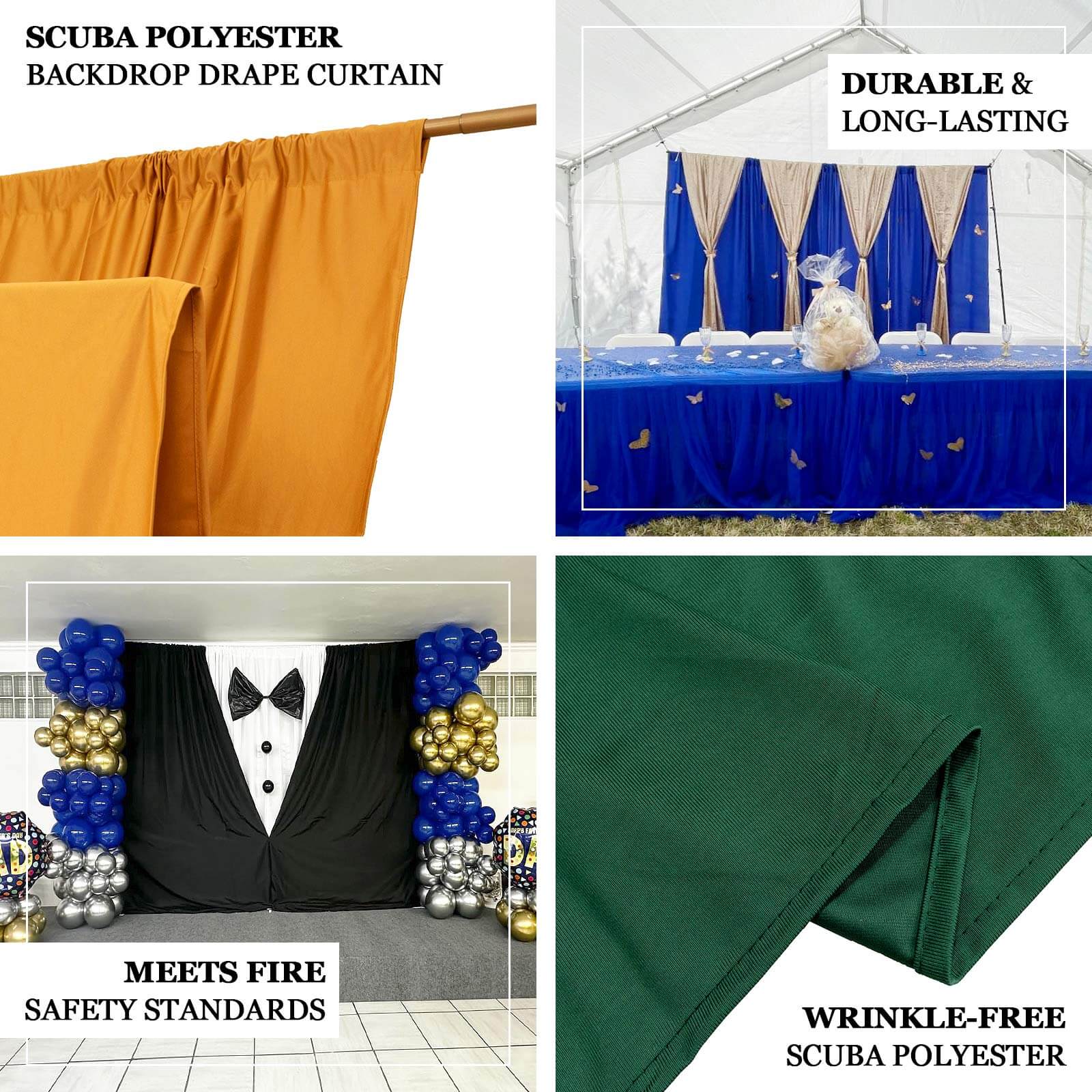 Gold Scuba Polyester Backdrop Drape Curtain, Durable Flame Resistant Event Divider Panel Wrinkle Free With Rod Pockets - 5ftx14ft - Image 4
