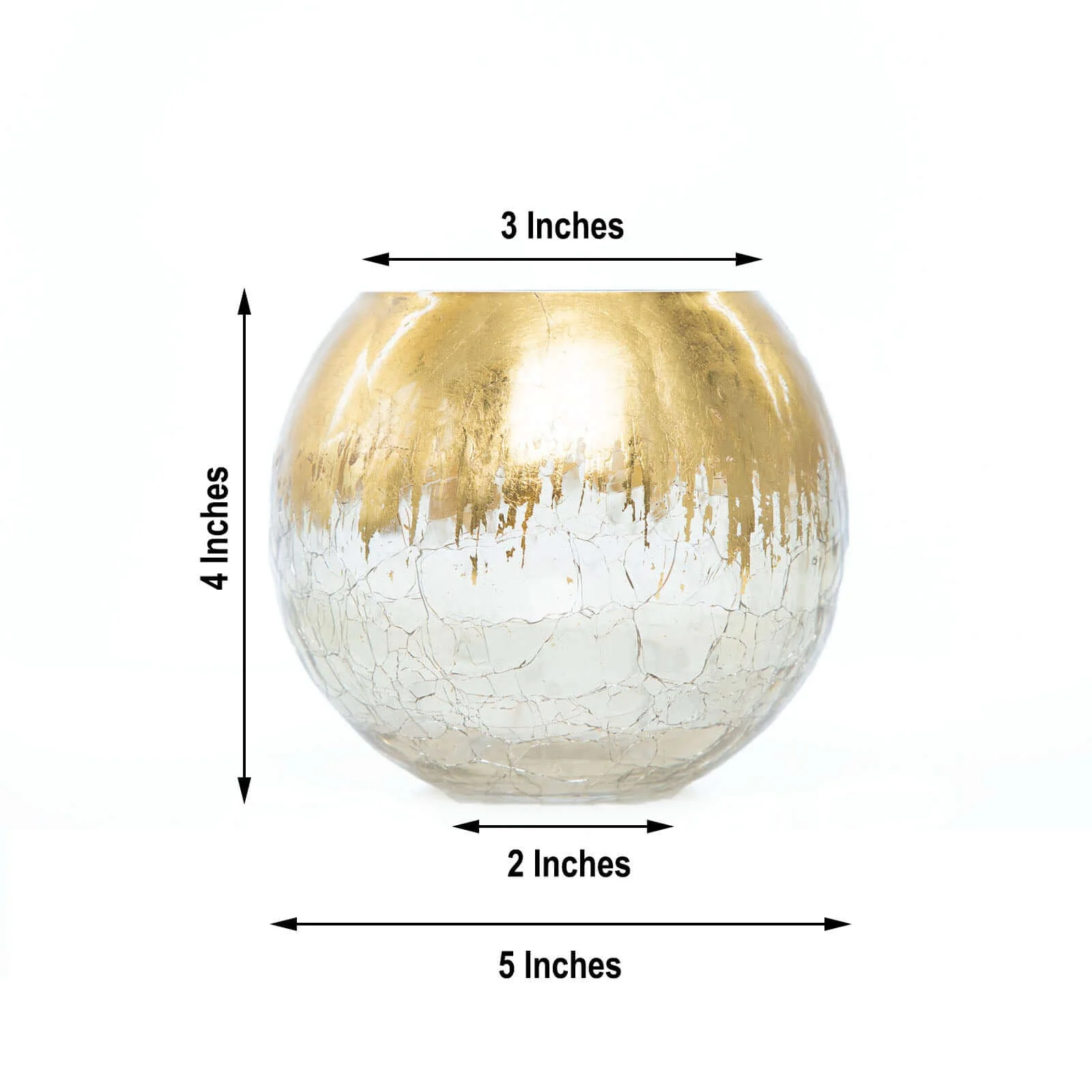 Gold Foiled Glass Bud Vase Crackle Bubble Bowl 4" - Round Table Centerpiece for Floral Arrangements - Image 3