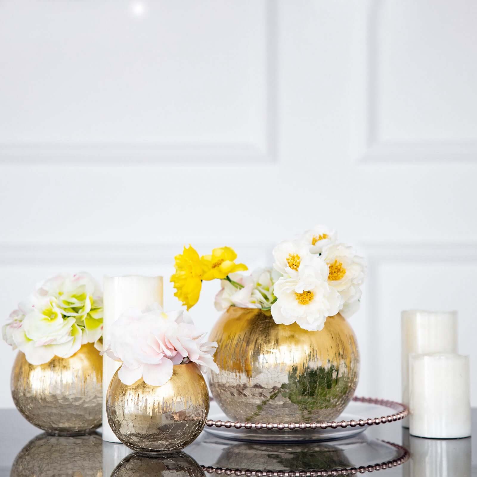 Gold Foiled Glass Flower Vase Crackle Bubble Design 4.5" - Decorative Floral Wedding Centerpiece - Image 2