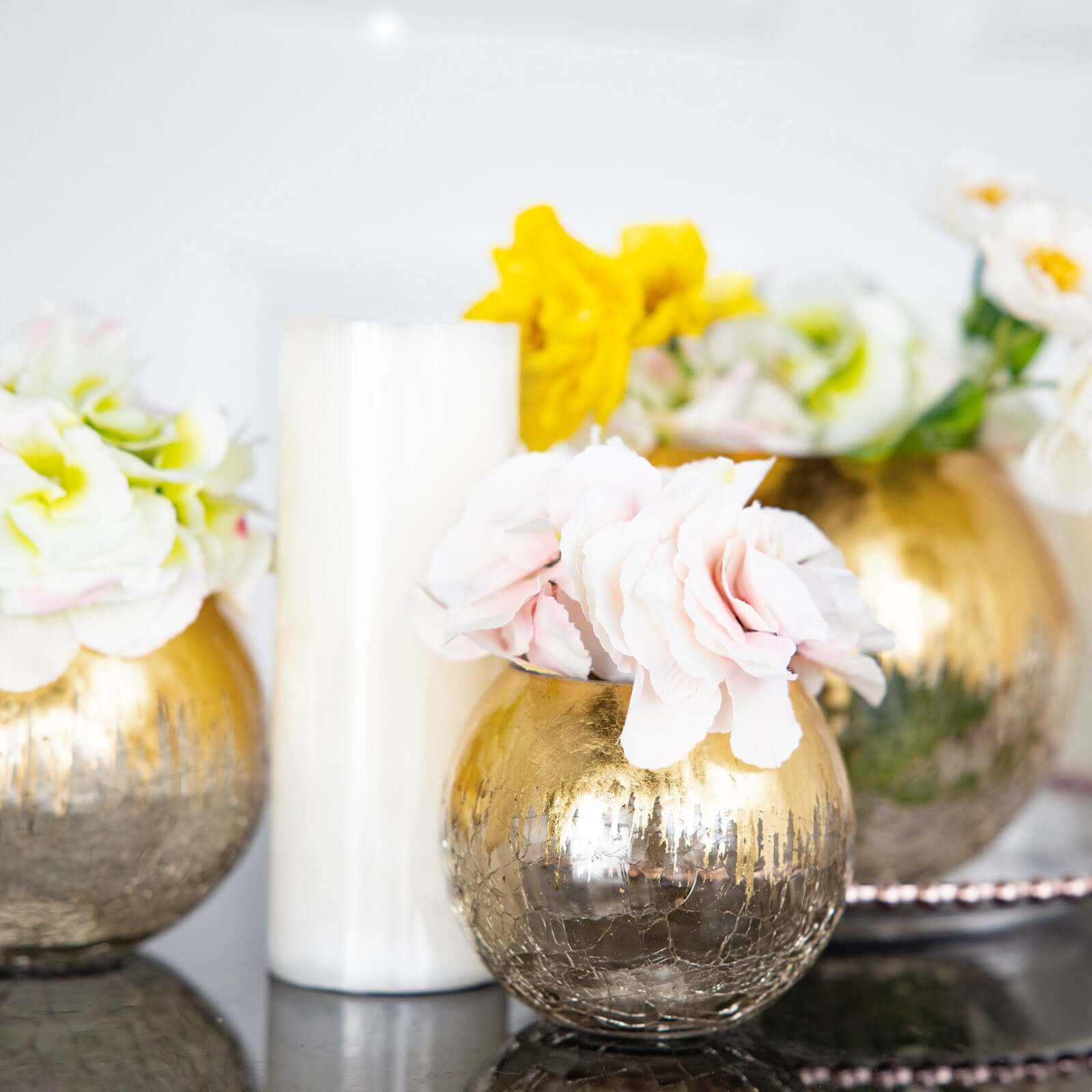 Gold Foiled Glass Flower Vase Crackle Bubble Design 4.5" - Decorative Floral Wedding Centerpiece - Image 8