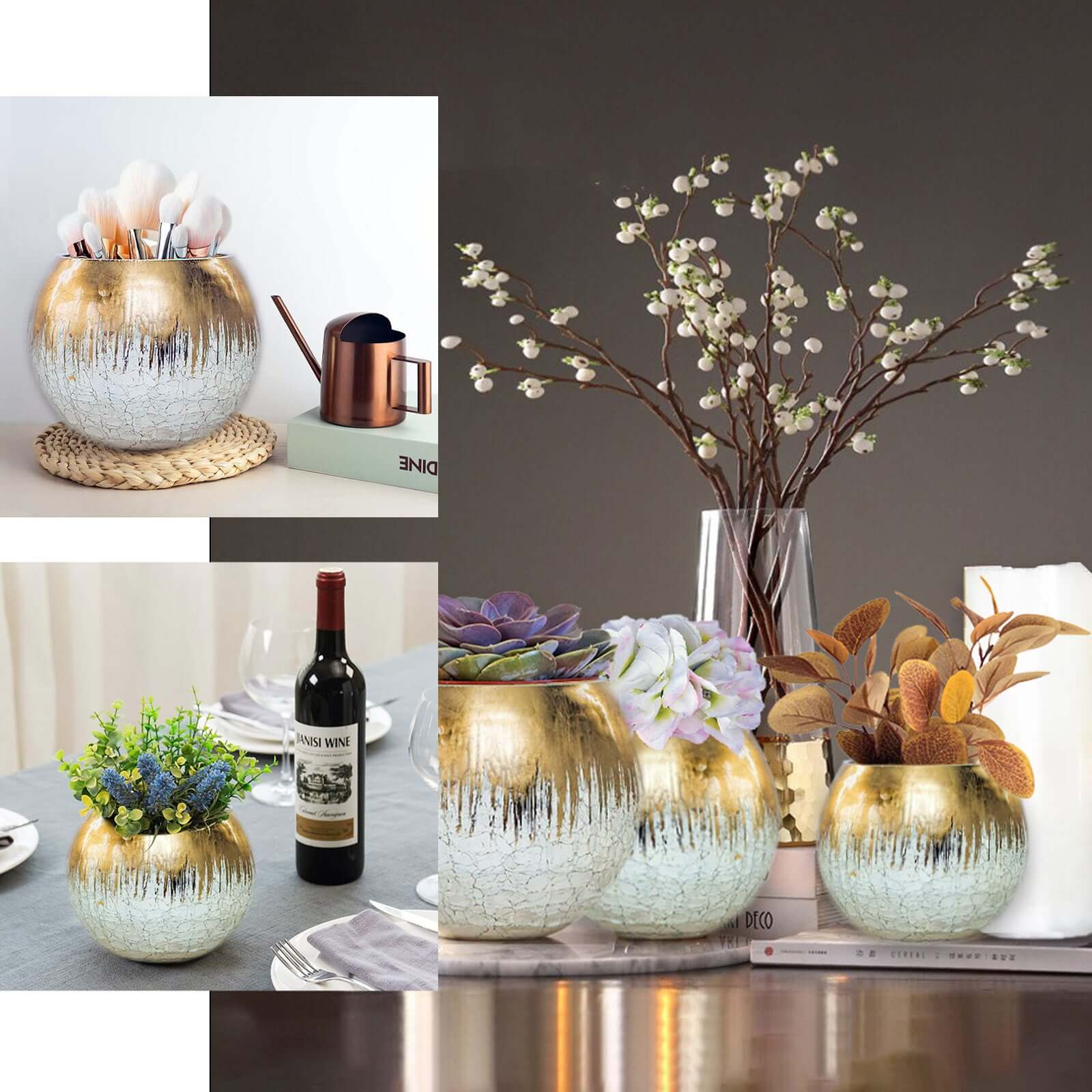 Gold Foiled Glass Flower Vase Crackle Bubble Design 6" - Sophisticated Floral Wedding Centerpiece - Image 5