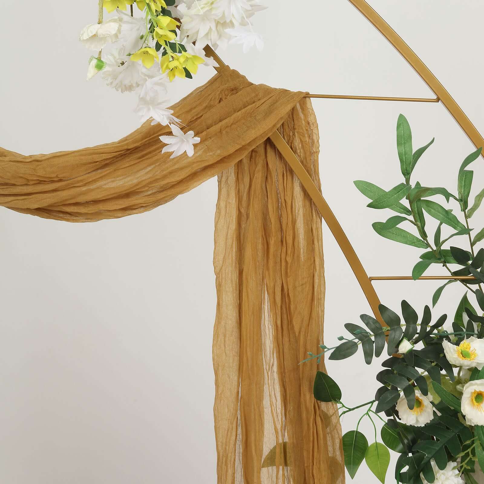 Gold Gauze Cheesecloth Draping Fabric Wedding Arch Decorations, Window Scarf Valance Drapes, Boho Arbor Long Curtain Panel 20ft - Image 6