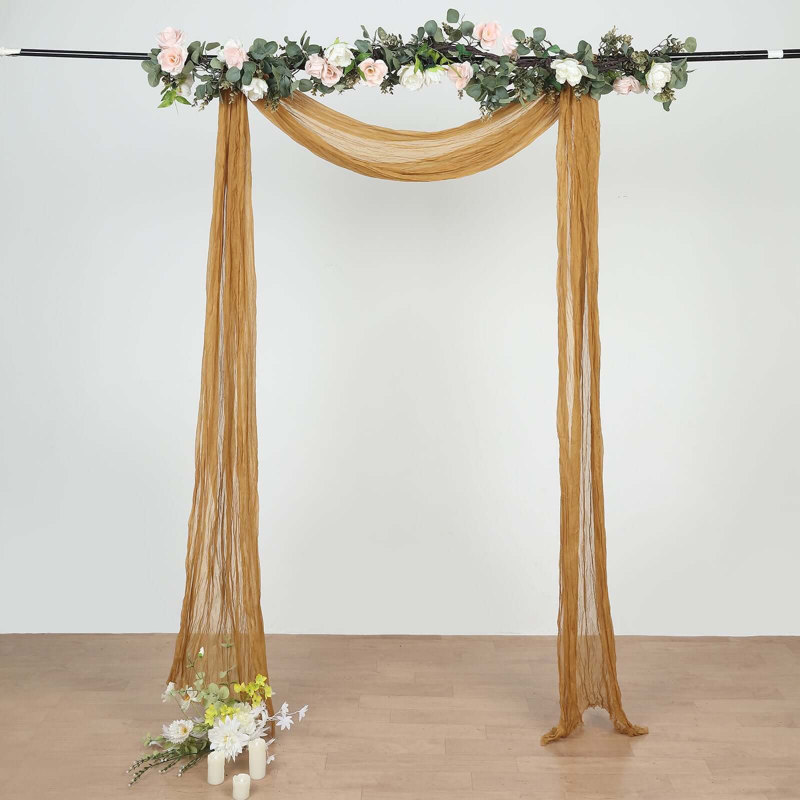 Gold Gauze Cheesecloth Draping Fabric Wedding Arch Decorations, Window Scarf Valance Drapes, Boho Arbor Long Curtain Panel 20ft - Image 8