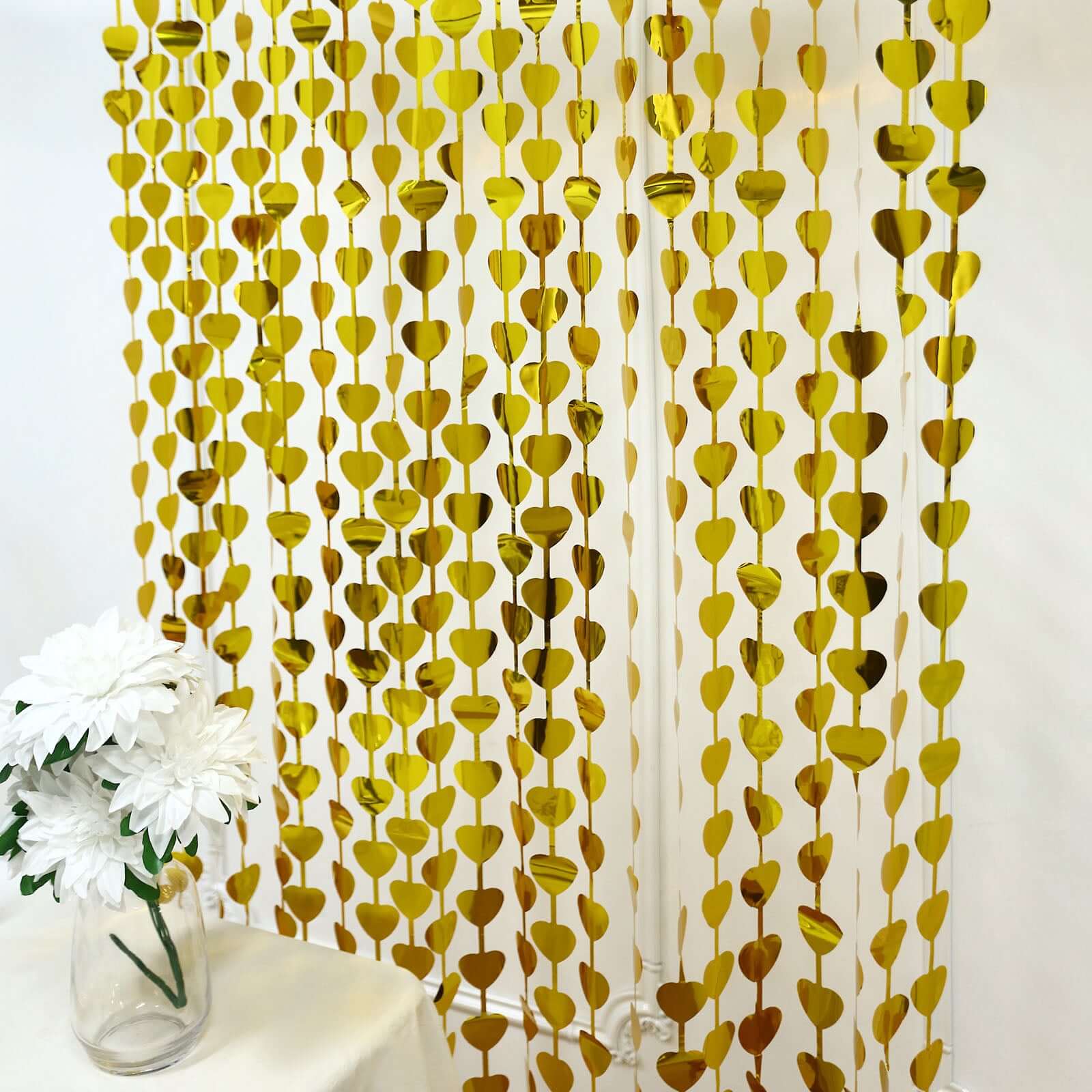 Gold Heart Chain Foil Fringe Curtain Party Backdrop, Metallic Gold Tinsel Streamer Party Decor - Door Window Foil Curtain 3ftx6.5ft - Image 3