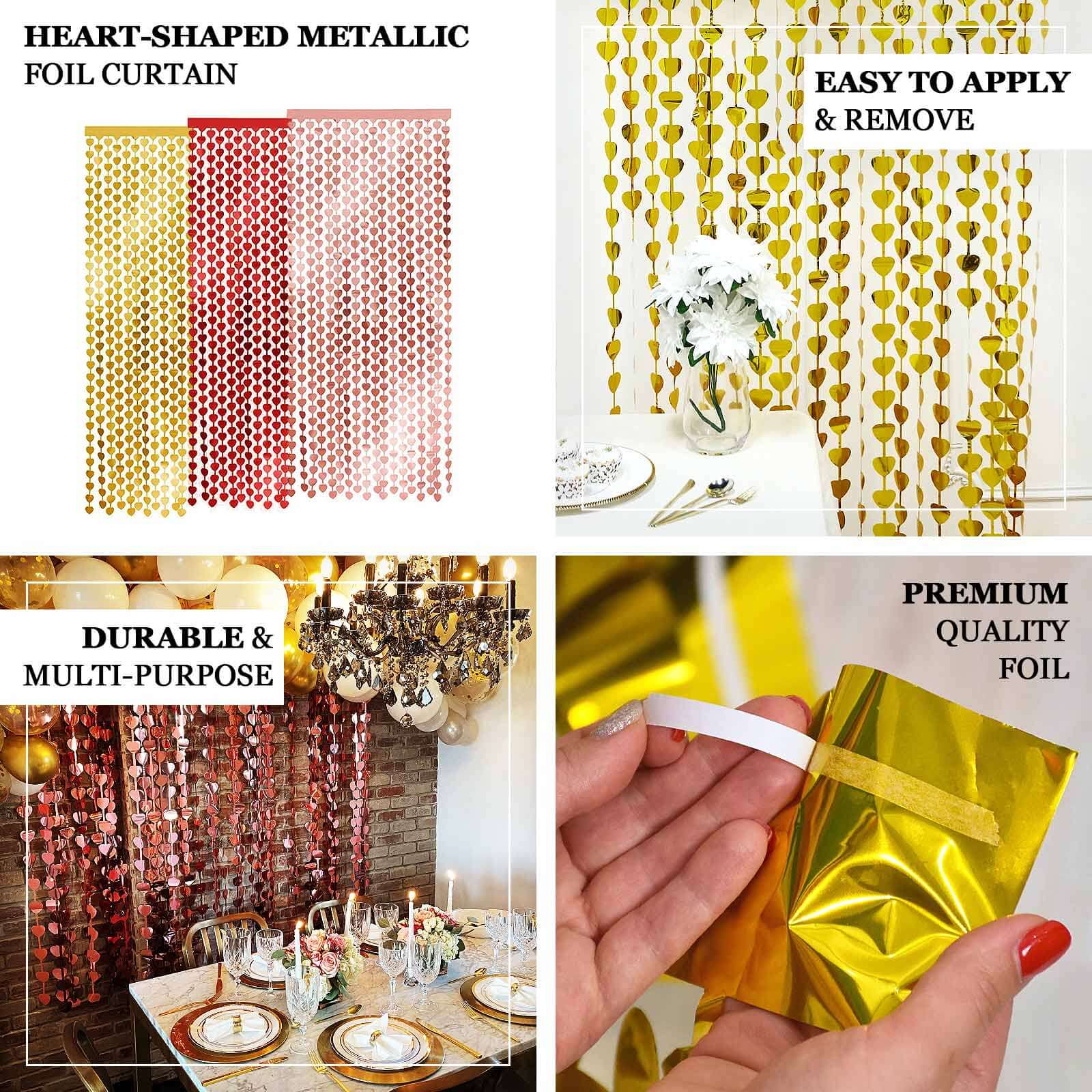 Gold Heart Chain Foil Fringe Curtain Party Backdrop, Metallic Gold Tinsel Streamer Party Decor - Door Window Foil Curtain 3ftx6.5ft - Image 4