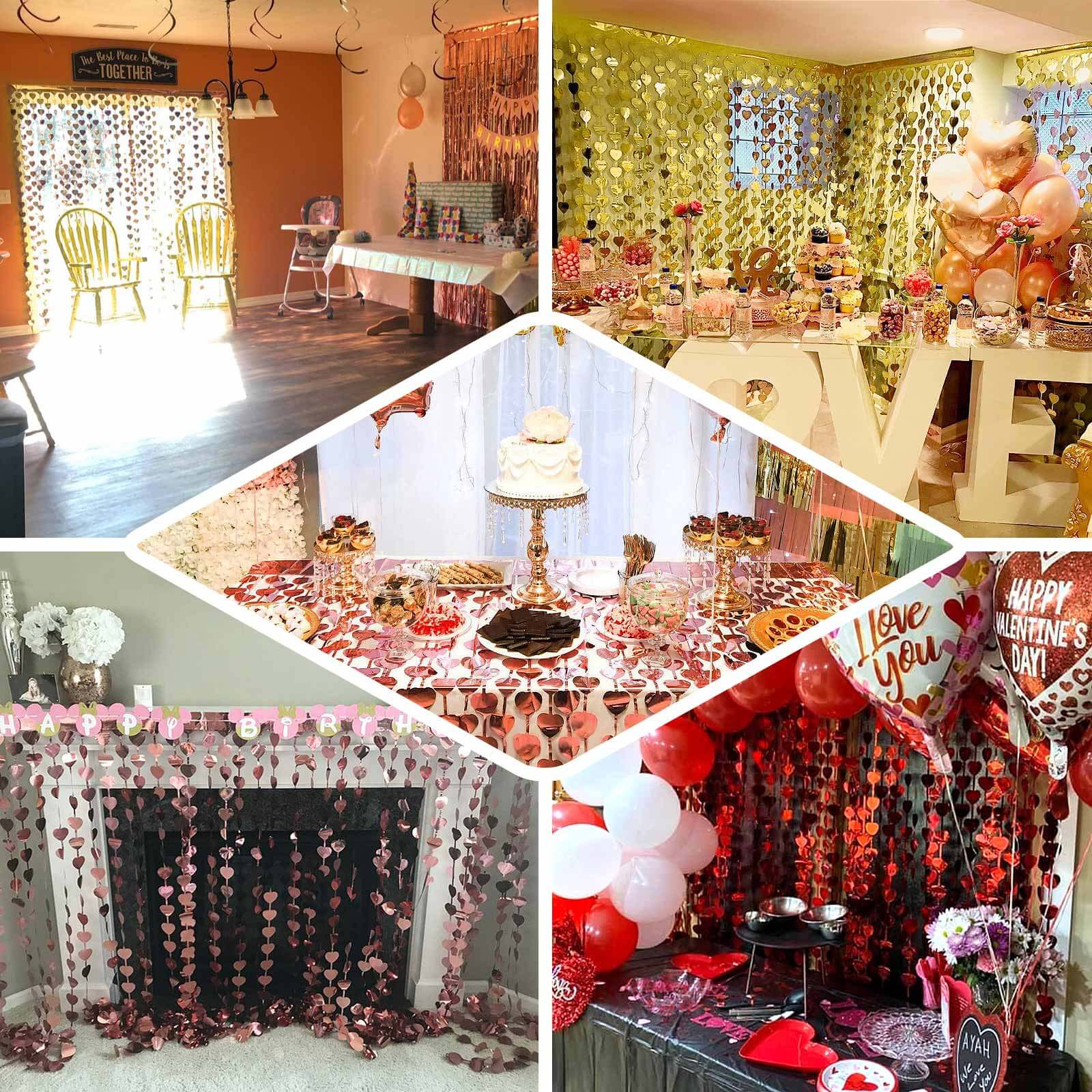 Gold Heart Chain Foil Fringe Curtain Party Backdrop, Metallic Gold Tinsel Streamer Party Decor - Door Window Foil Curtain 3ftx6.5ft - Image 5