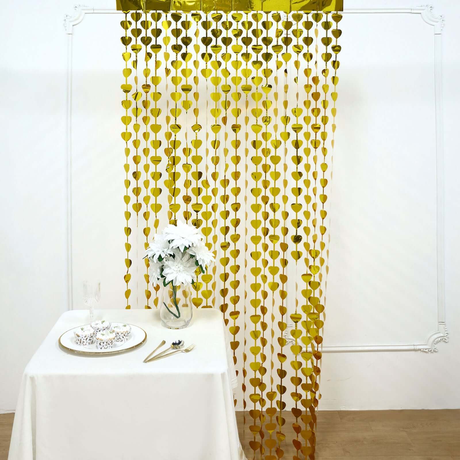 Gold Heart Chain Foil Fringe Curtain Party Backdrop, Metallic Gold Tinsel Streamer Party Decor - Door Window Foil Curtain 3ftx6.5ft - Image 7