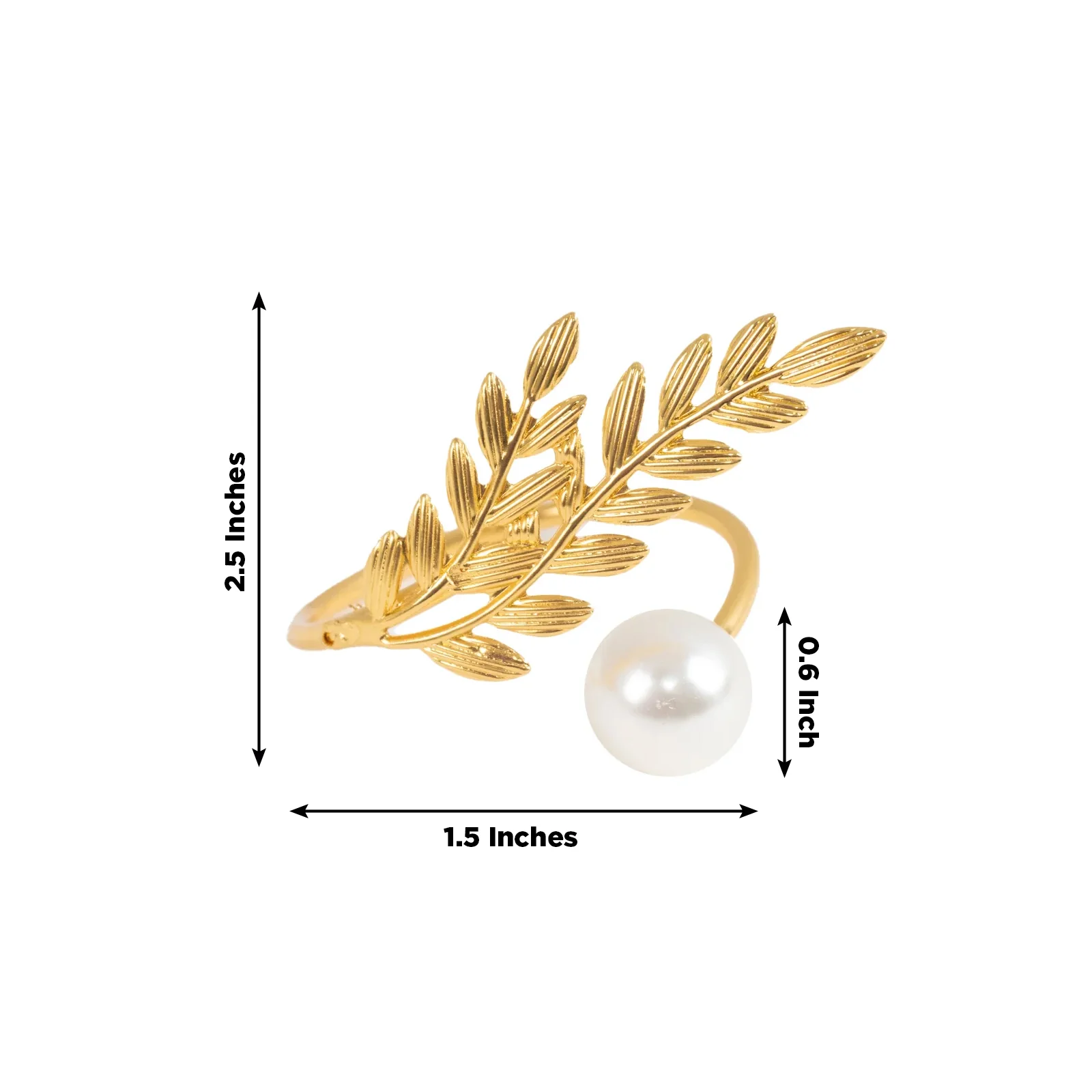 10 Pack Gold Leaf Napkin Rings with White Pearl Accent – Metal Wheat Leaf Napkin Holders for Wedding Table Décor - 1.5" - Image 3