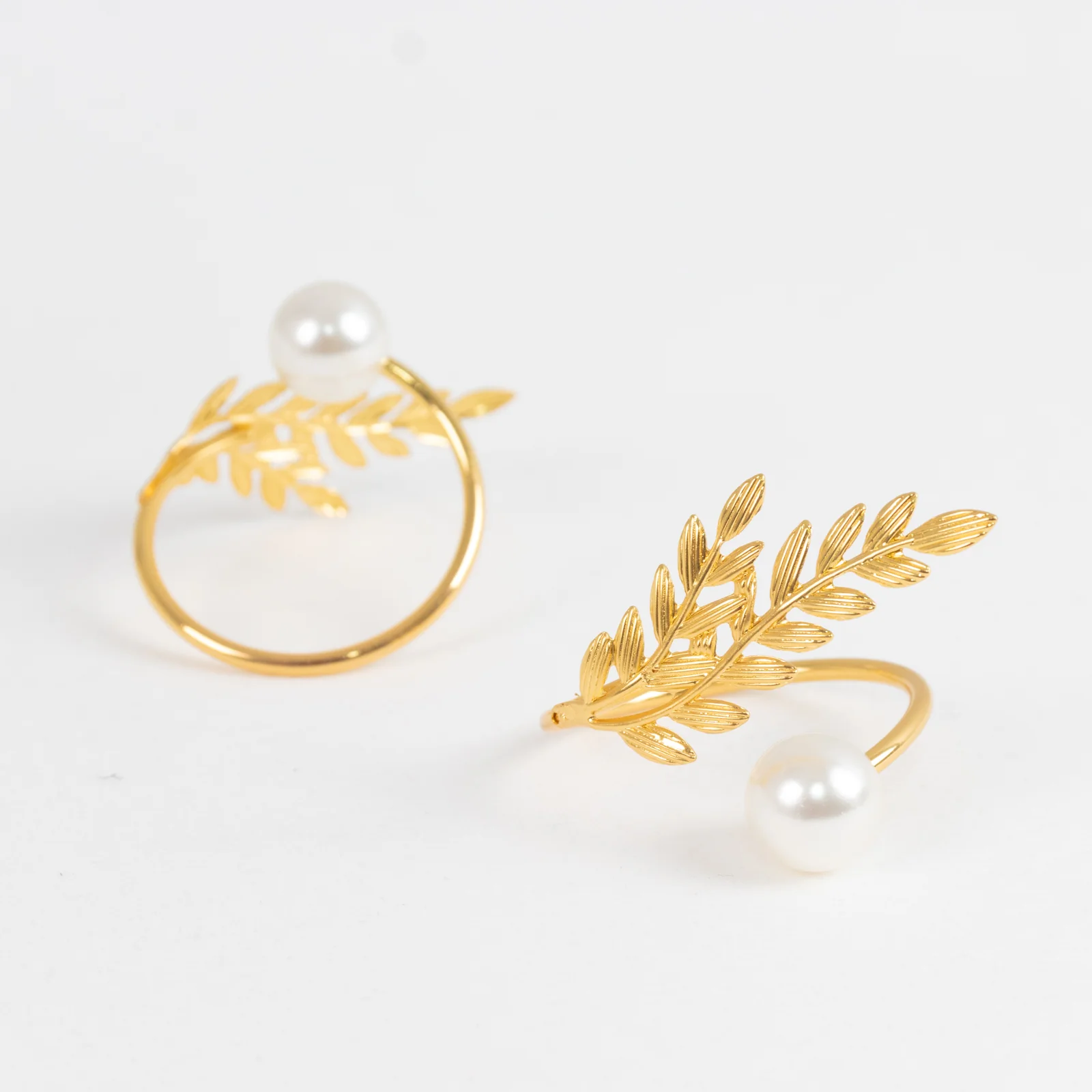 10 Pack Gold Leaf Napkin Rings with White Pearl Accent – Metal Wheat Leaf Napkin Holders for Wedding Table Décor - 1.5" - Image 7