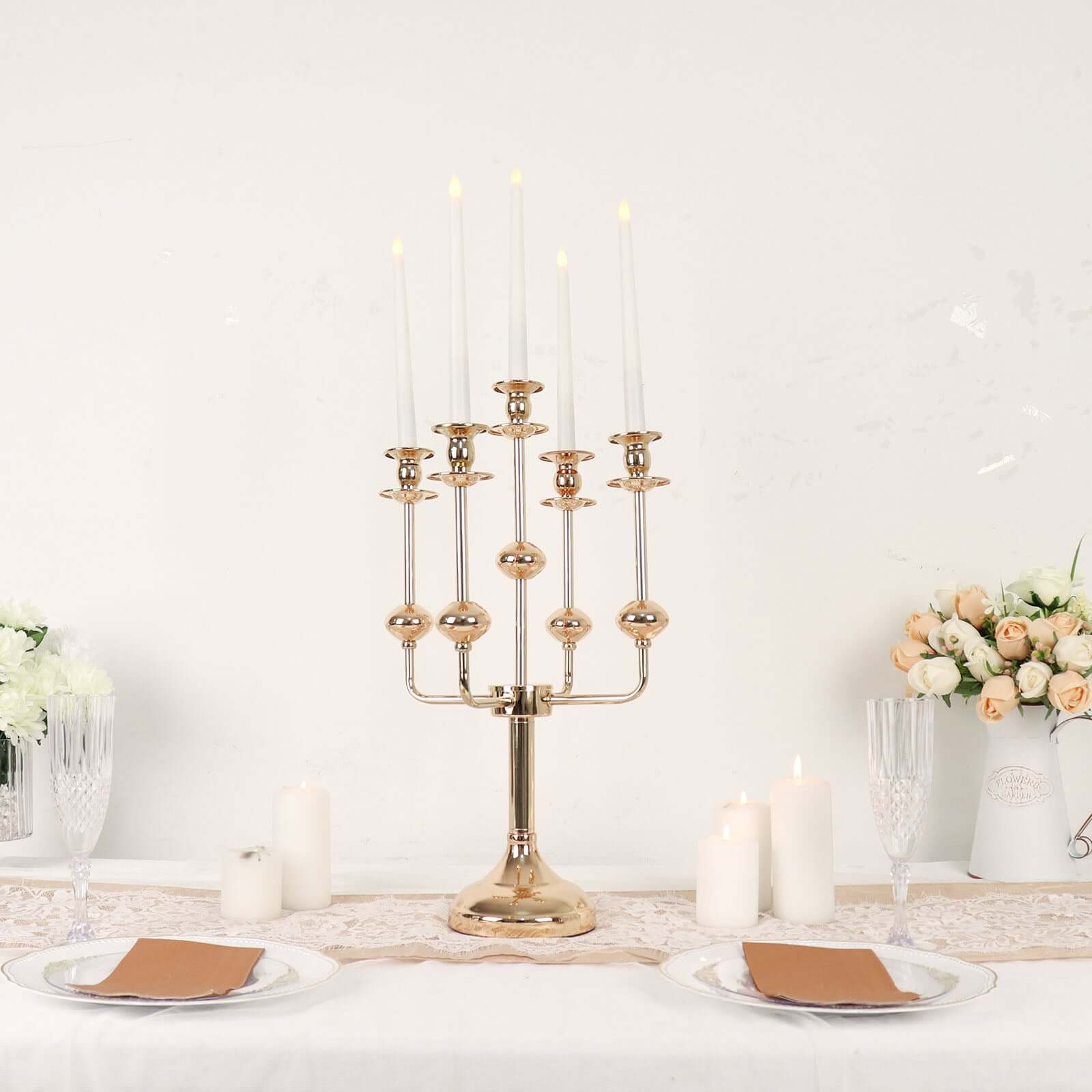 Gold Metal 5-Arm Candle Holder Table Centerpiece 20" Candelabra - Taper Candlestick Stand - Image 11