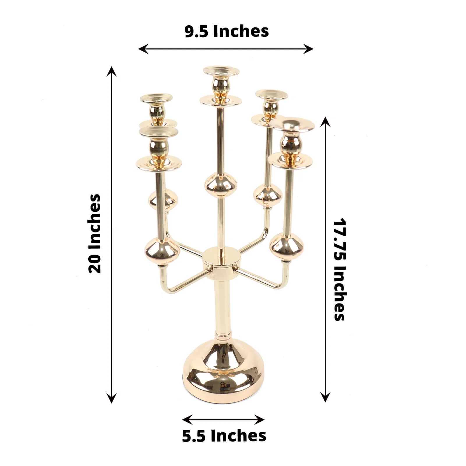 Gold Metal 5-Arm Candle Holder Table Centerpiece 20" Candelabra - Taper Candlestick Stand - Image 3
