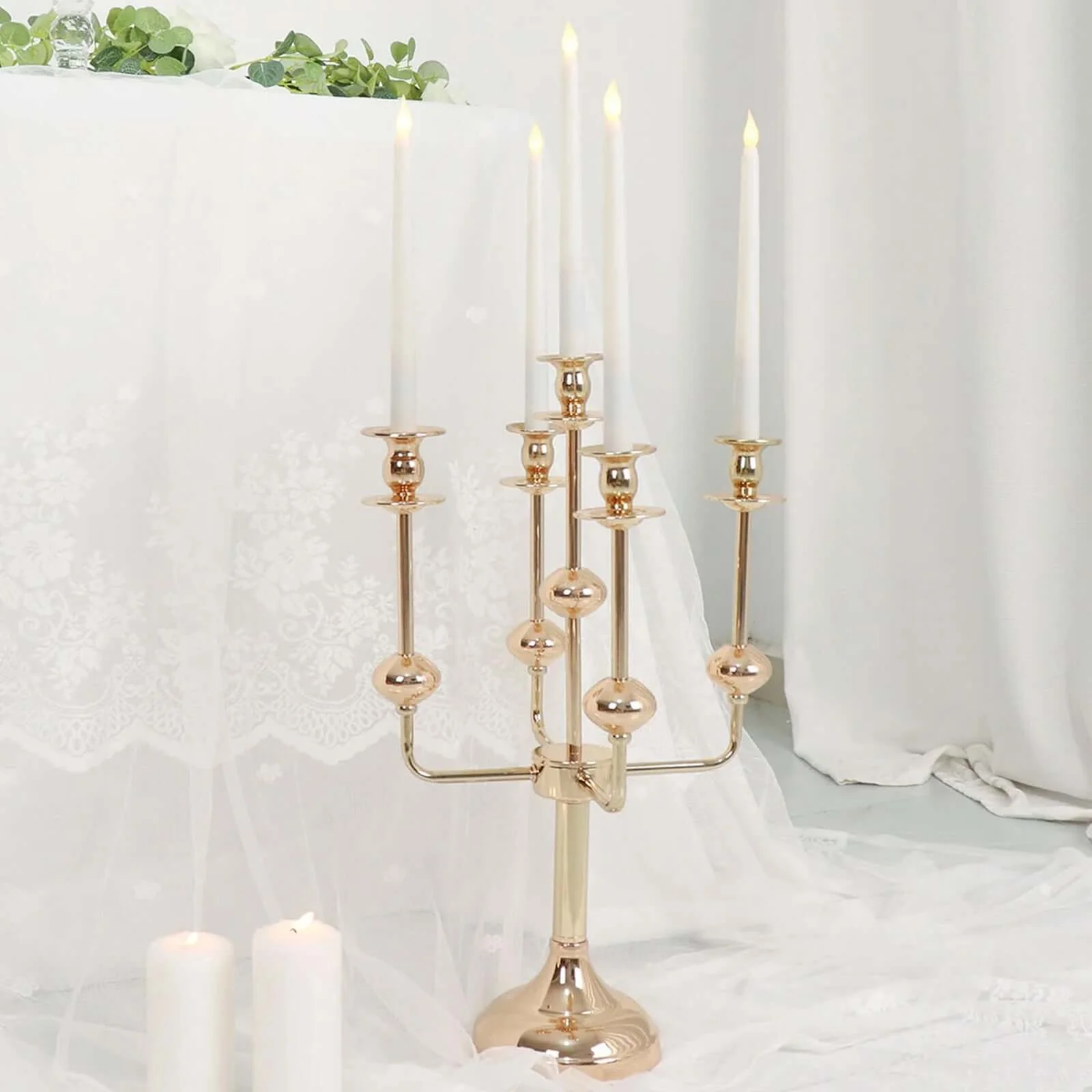 Gold Metal 5-Arm Candle Holder Table Centerpiece 20" Candelabra - Taper Candlestick Stand - Image 5