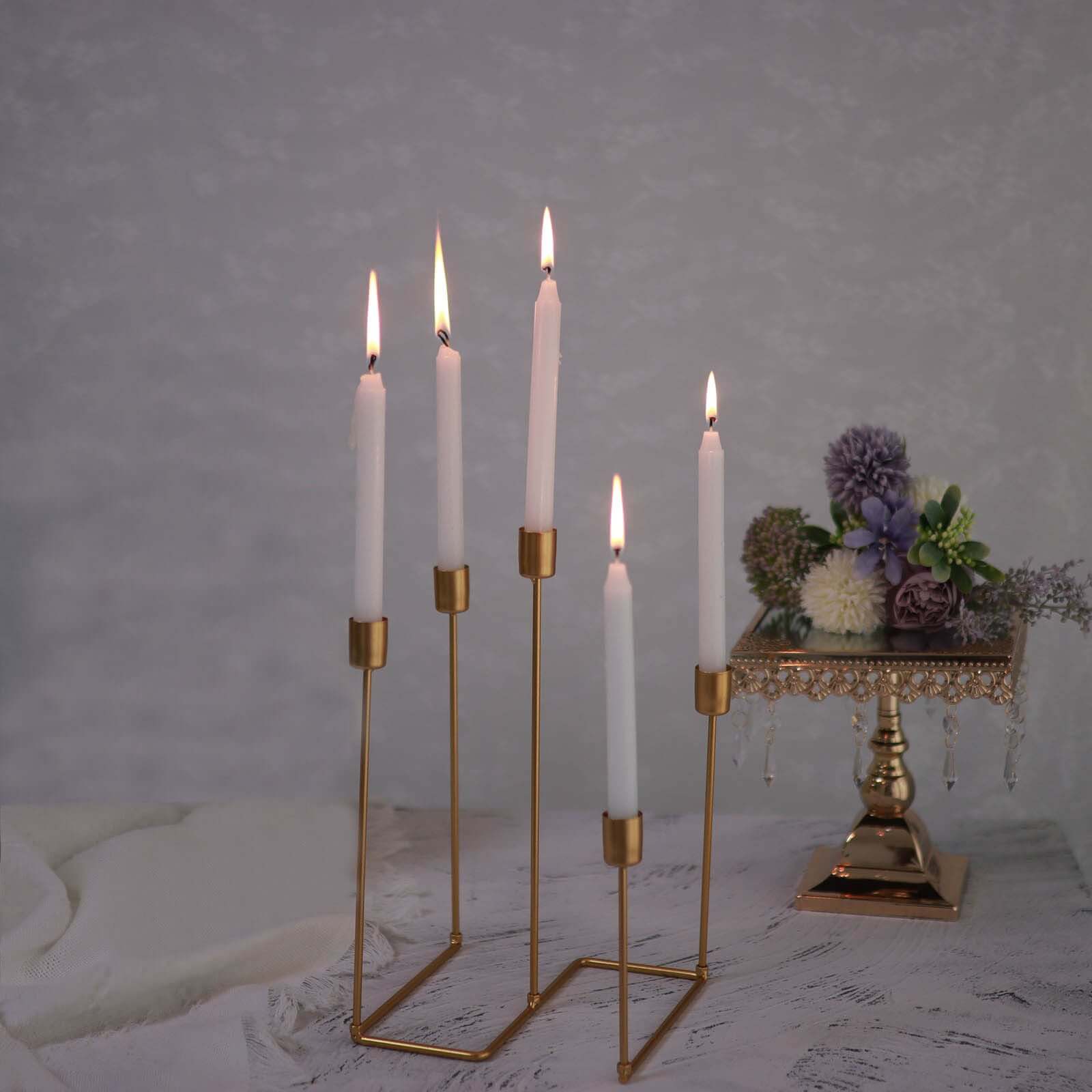 Gold Metal 5-Arm Taper Candle Holder 12", Geometric Candelabra Design - Perfect for Weddings and Party Tables - Image 6