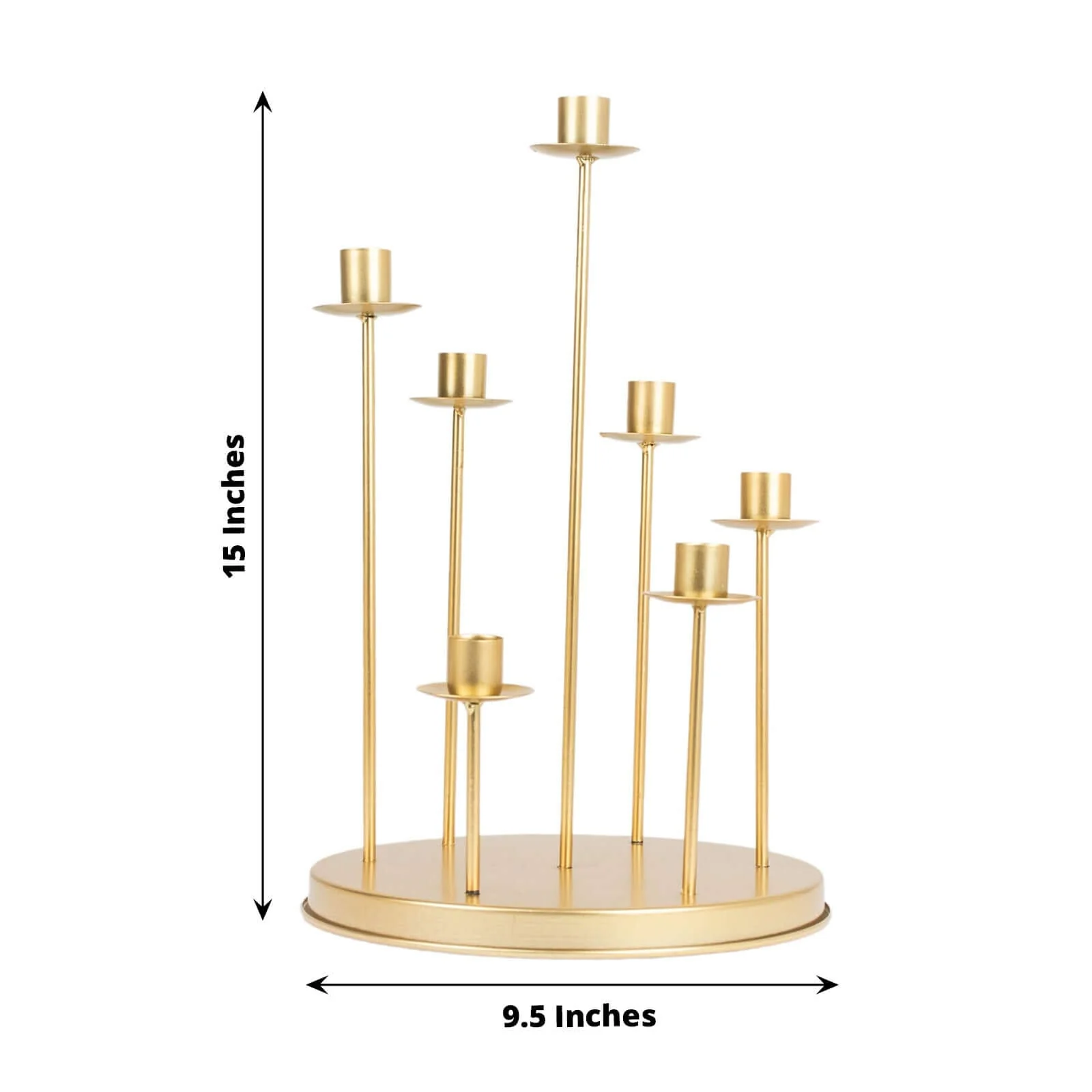 Gold Metal 7-Arm Taper Candle Holder Centerpiece 15" Round Wedding Table Candelabra - Cluster Design - Image 3