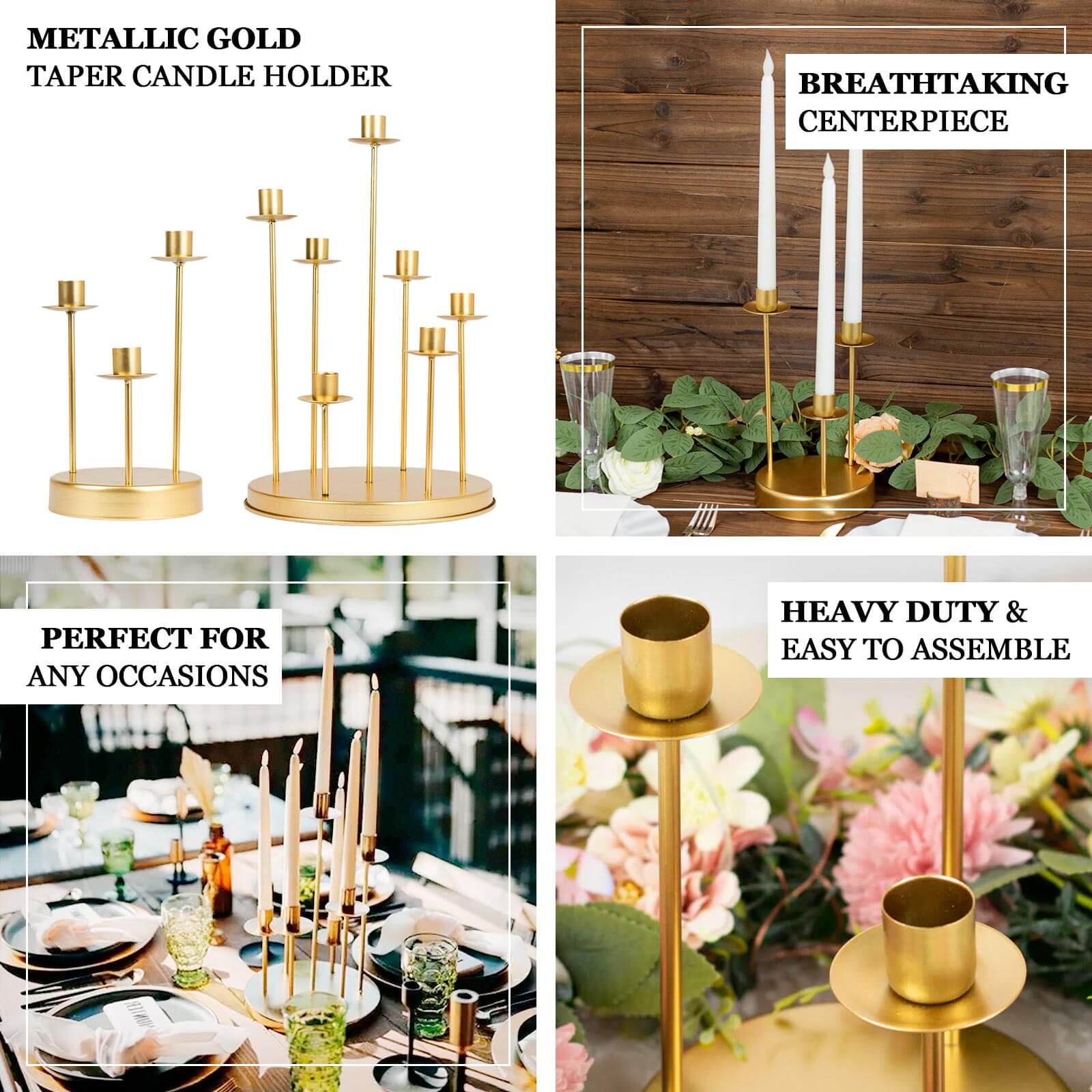 Gold Metal 7-Arm Taper Candle Holder Centerpiece 15" Round Wedding Table Candelabra - Cluster Design - Image 4