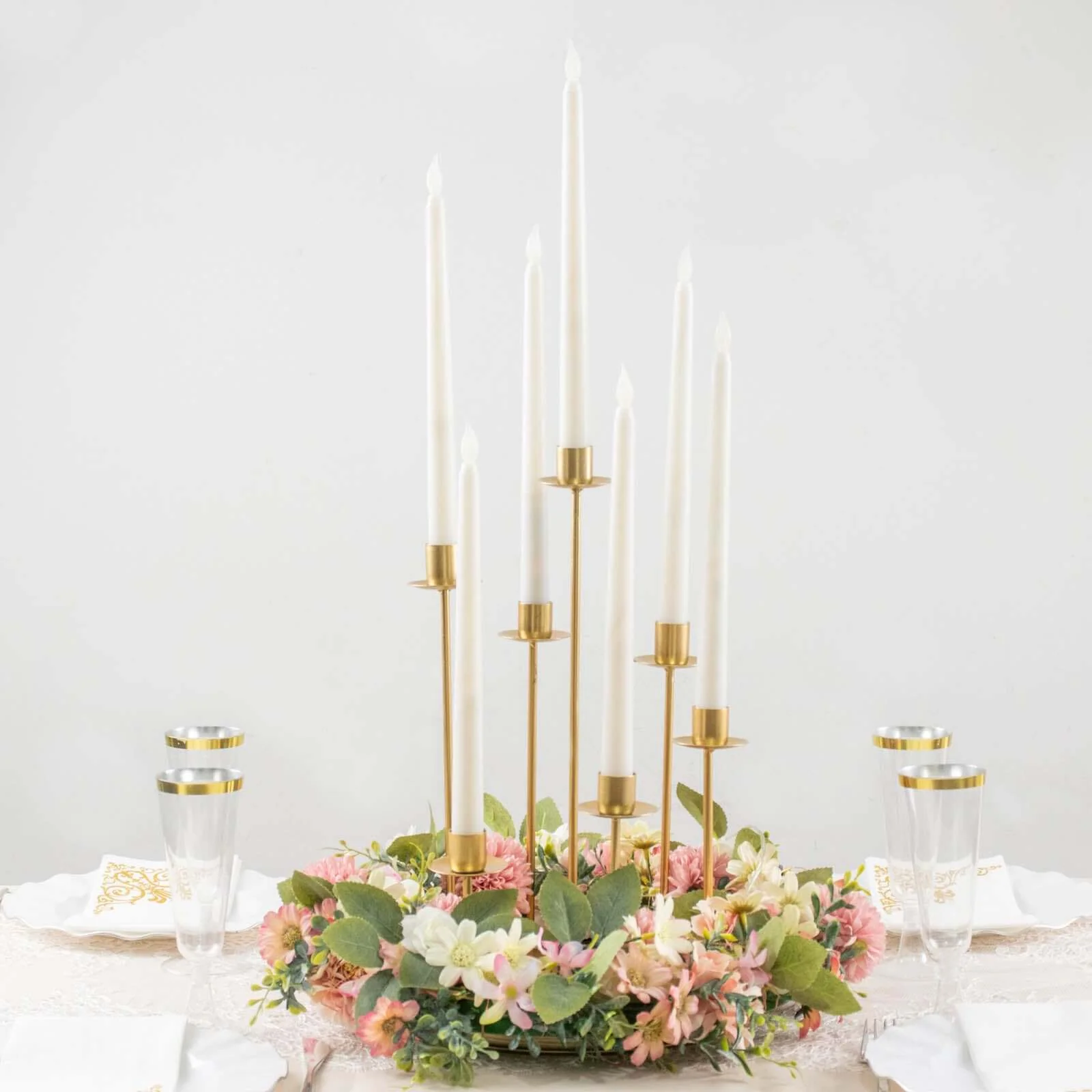 Gold Metal 7-Arm Taper Candle Holder Centerpiece 15" Round Wedding Table Candelabra - Cluster Design - Image 7