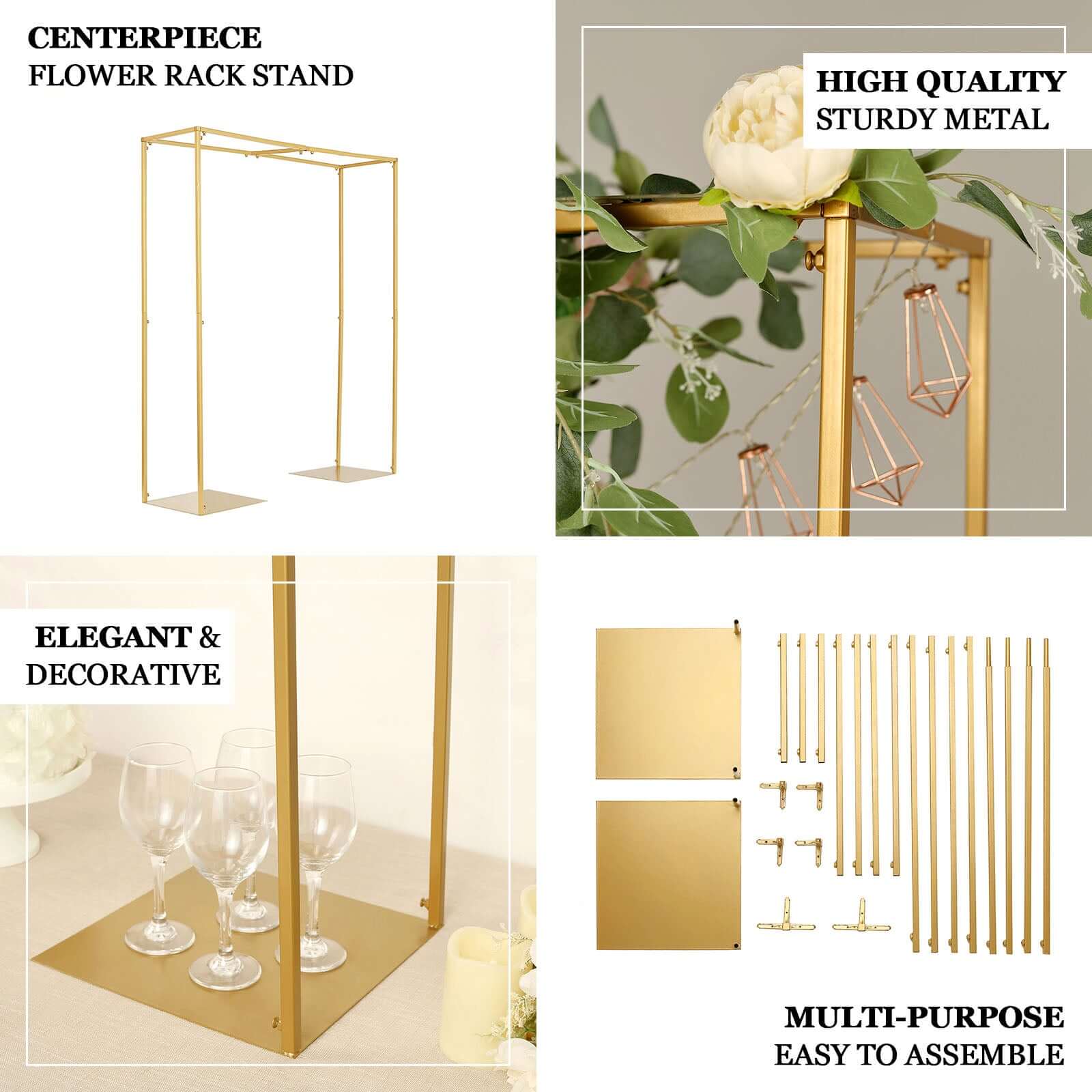 Gold Metal Adjustable Flower Arch Stand 48" Tall Over-The-Table Frame - Wedding Display - Image 4