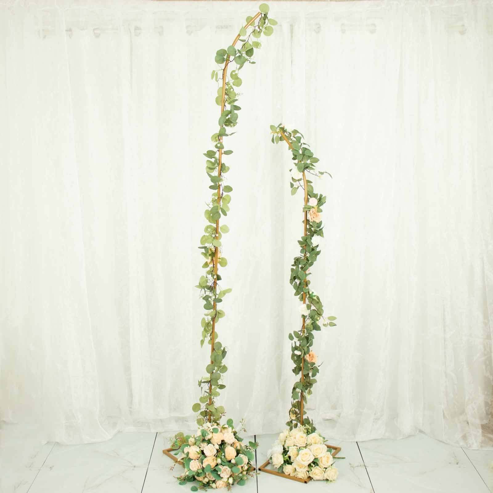 Set of 2 Gold Metal Curved Top Wedding Arch Frames, Balloon Flower Backdrop Stands 6ft, 8ft - Image 7