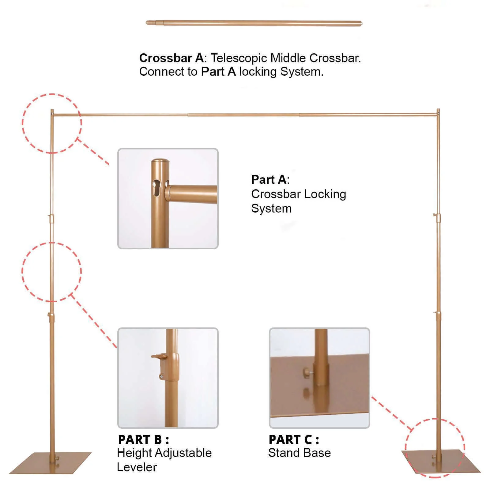 Gold Metal DIY Adjustable Heavy Duty Pipe and Drape Stand Set, Backdrop Kit With Steel Base 10ft - Image 8