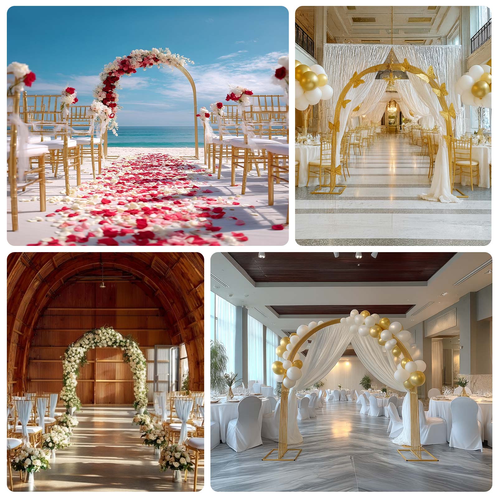 Gold Metal Dome Wedding Arch, Heavy-Duty Backdrop Stand 3D Floral Balloon Frame - 8ft - Image 5