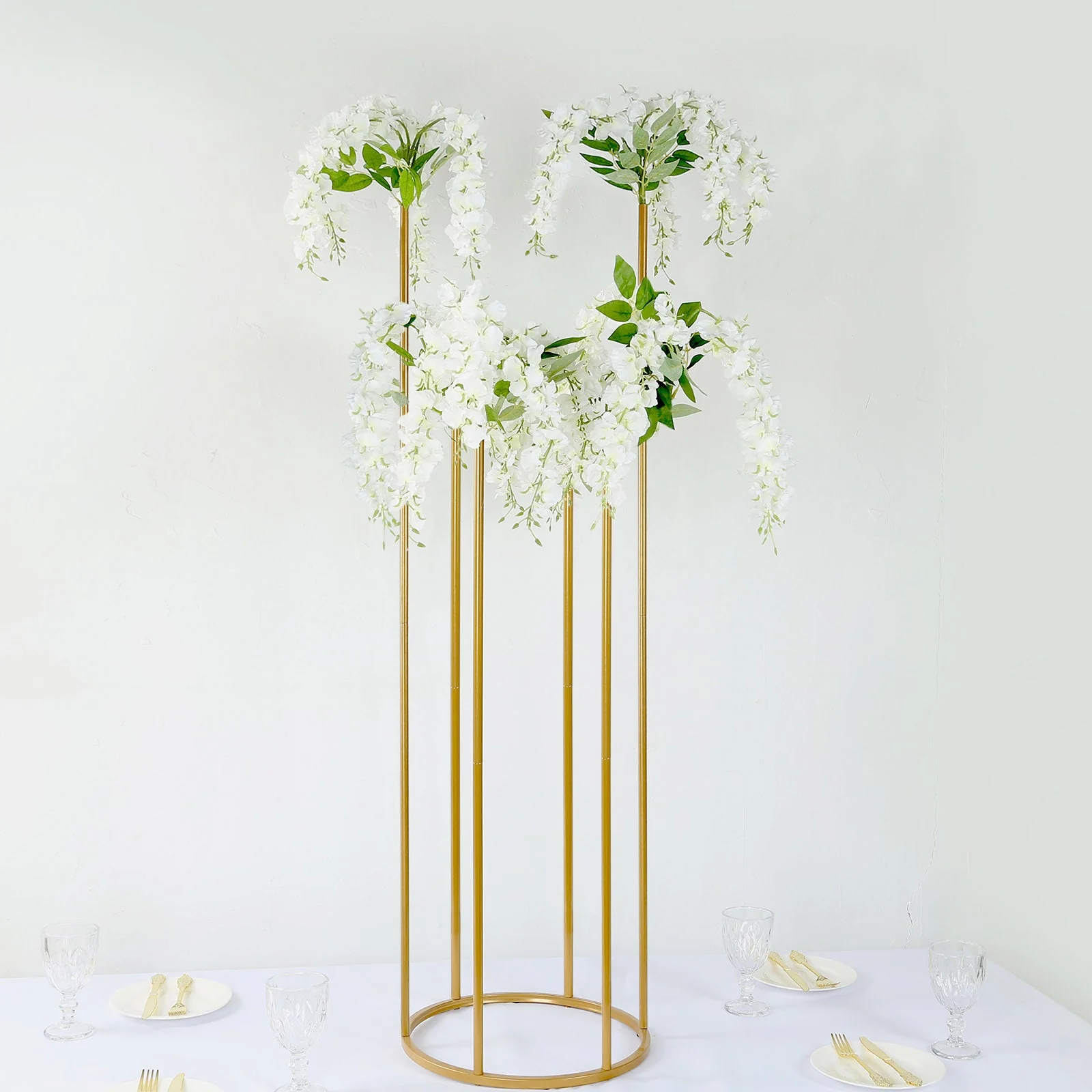 Gold Metal Flower Centerpiece 4ft 6-Tubes Minimalist Round Base Design - Single Stem Bud Vase for Floral Arrangements - Image 4
