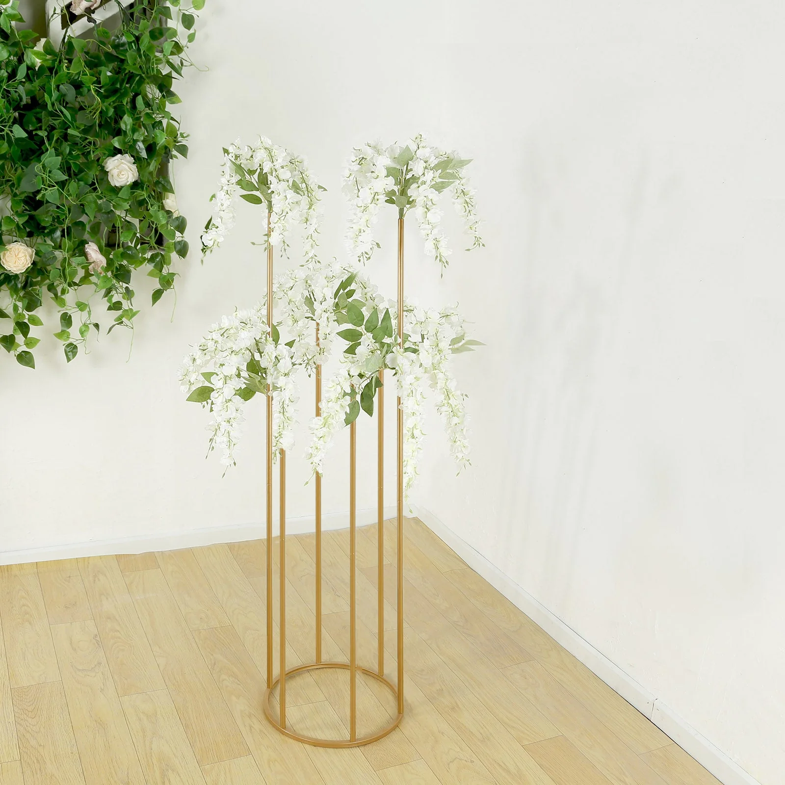 Gold Metal Flower Centerpiece 4ft 6-Tubes Minimalist Round Base Design - Single Stem Bud Vase for Floral Arrangements - Image 5