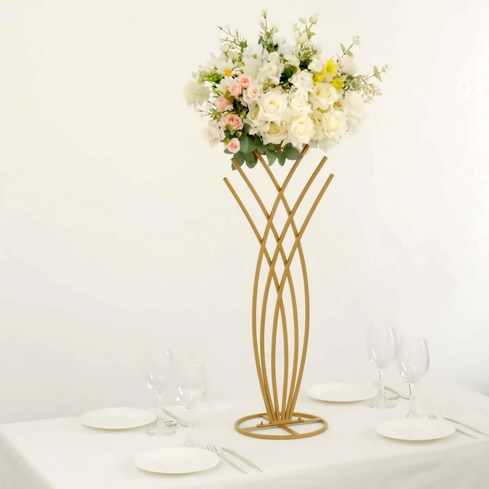 Gold Metal Flower Frame Table Centerpiece 2ft Mermaid Tail Design - Wedding Floral Display Stand - Image 8
