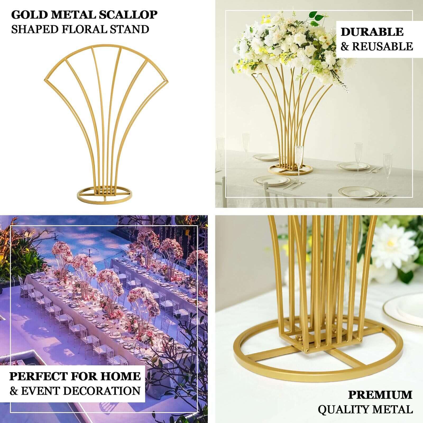 Gold Metal Flower Frame Table Centerpiece 32" Scalloped Fan Shape Design - Wedding Floral Display Stand - Image 4