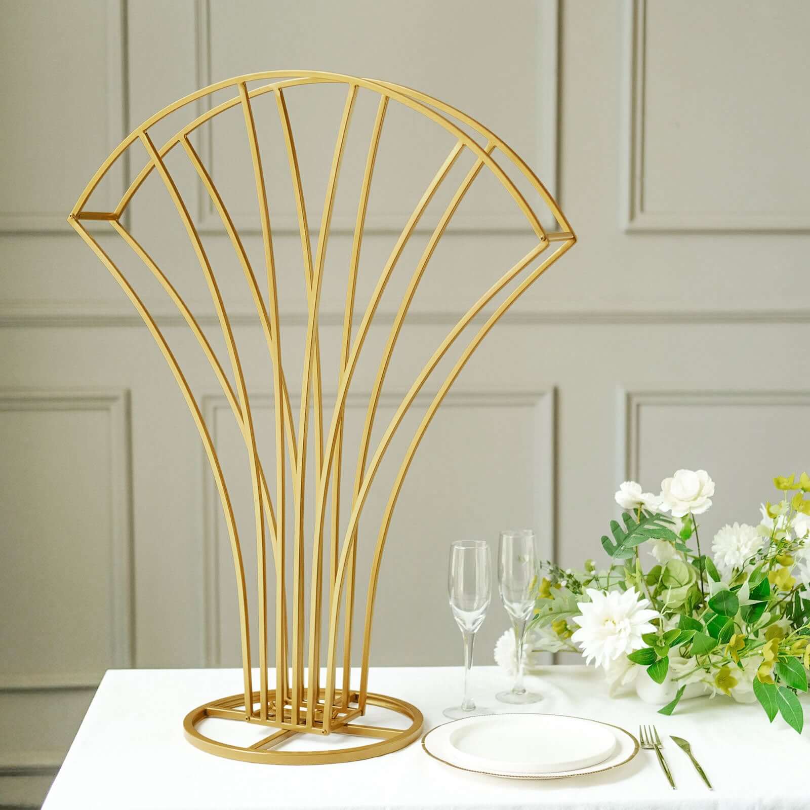 Gold Metal Flower Frame Table Centerpiece 32" Scalloped Fan Shape Design - Wedding Floral Display Stand - Image 5