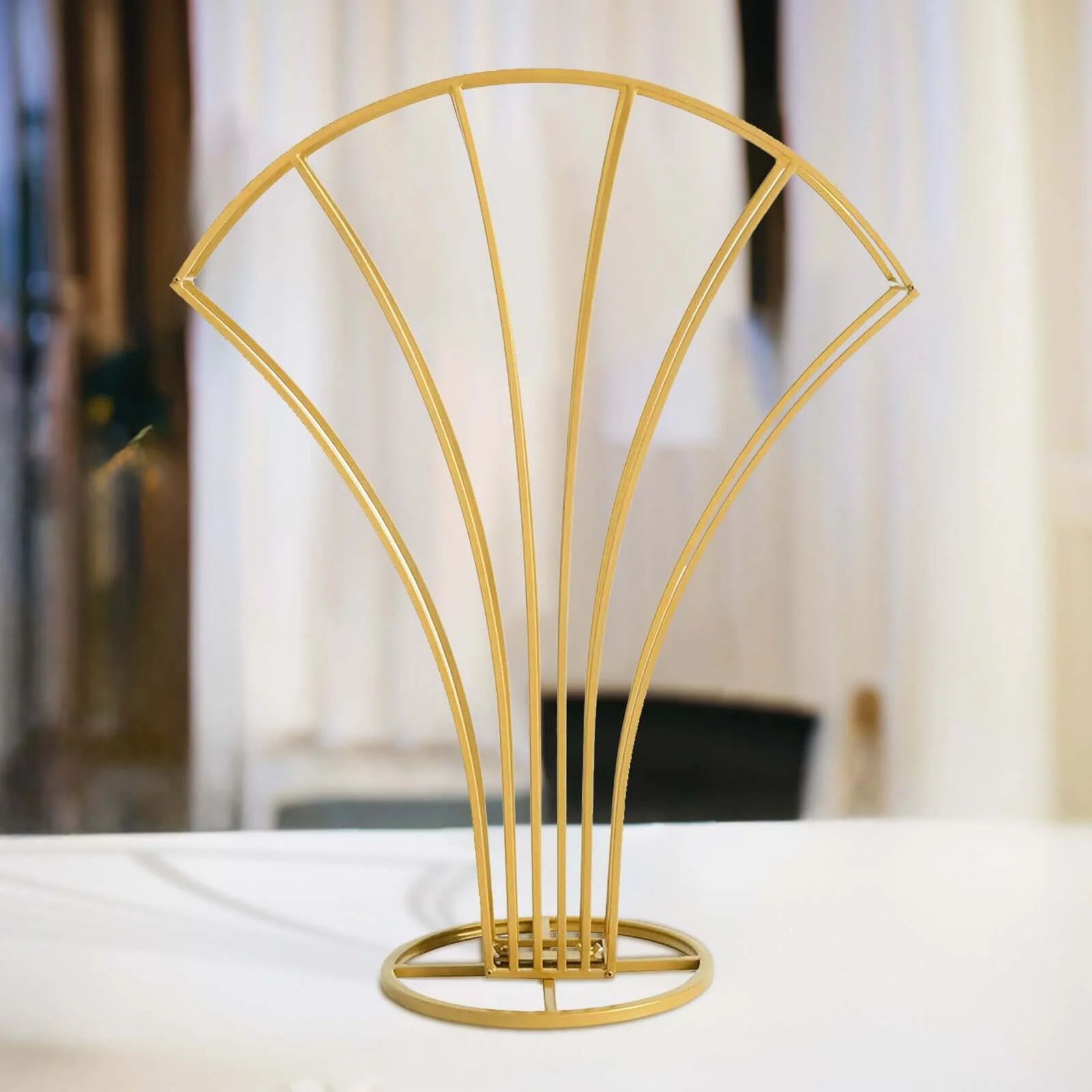 Gold Metal Flower Frame Table Centerpiece 32" Scalloped Fan Shape Design - Wedding Floral Display Stand - Image 7
