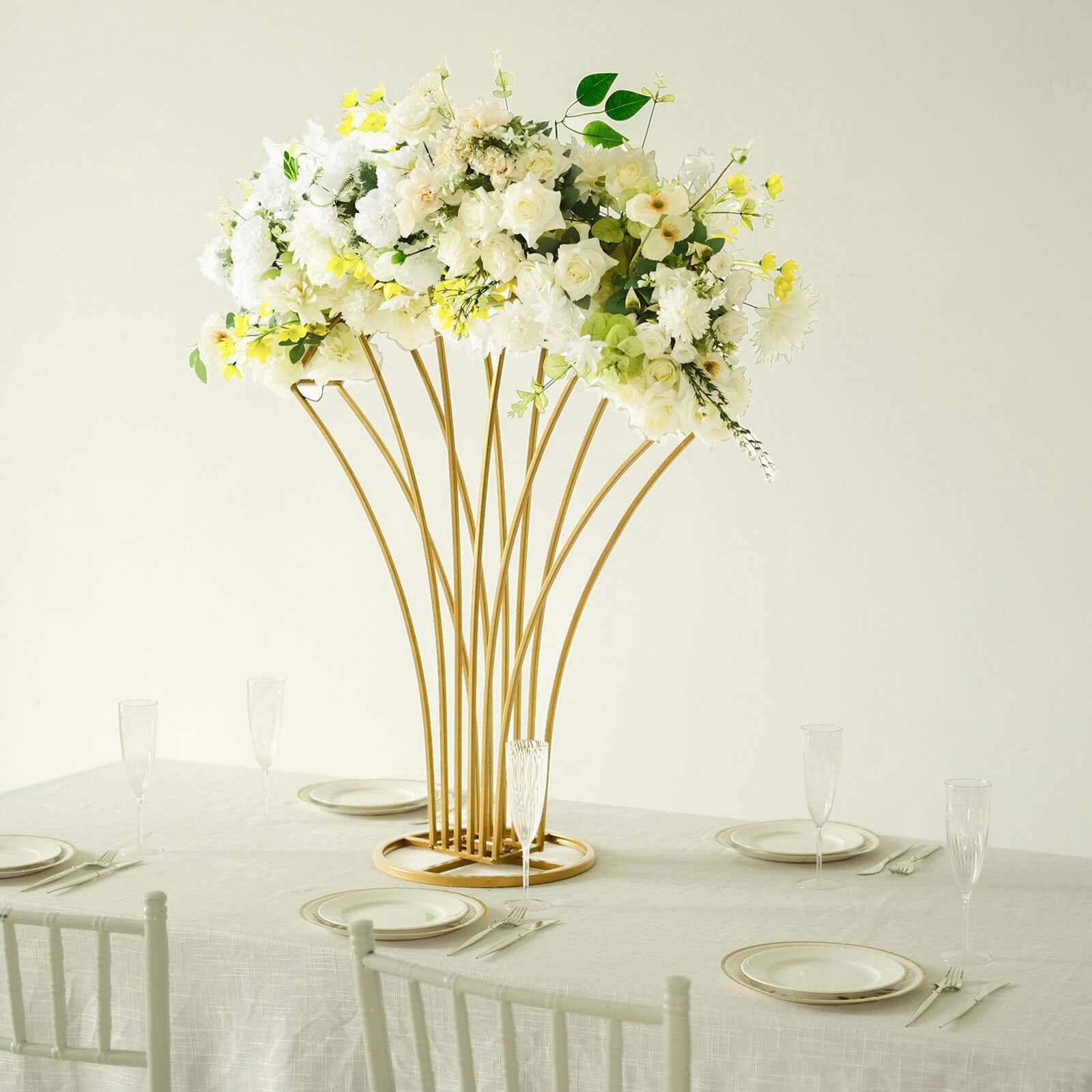 Gold Metal Flower Frame Table Centerpiece 32" Scalloped Fan Shape Design - Wedding Floral Display Stand - Image 8