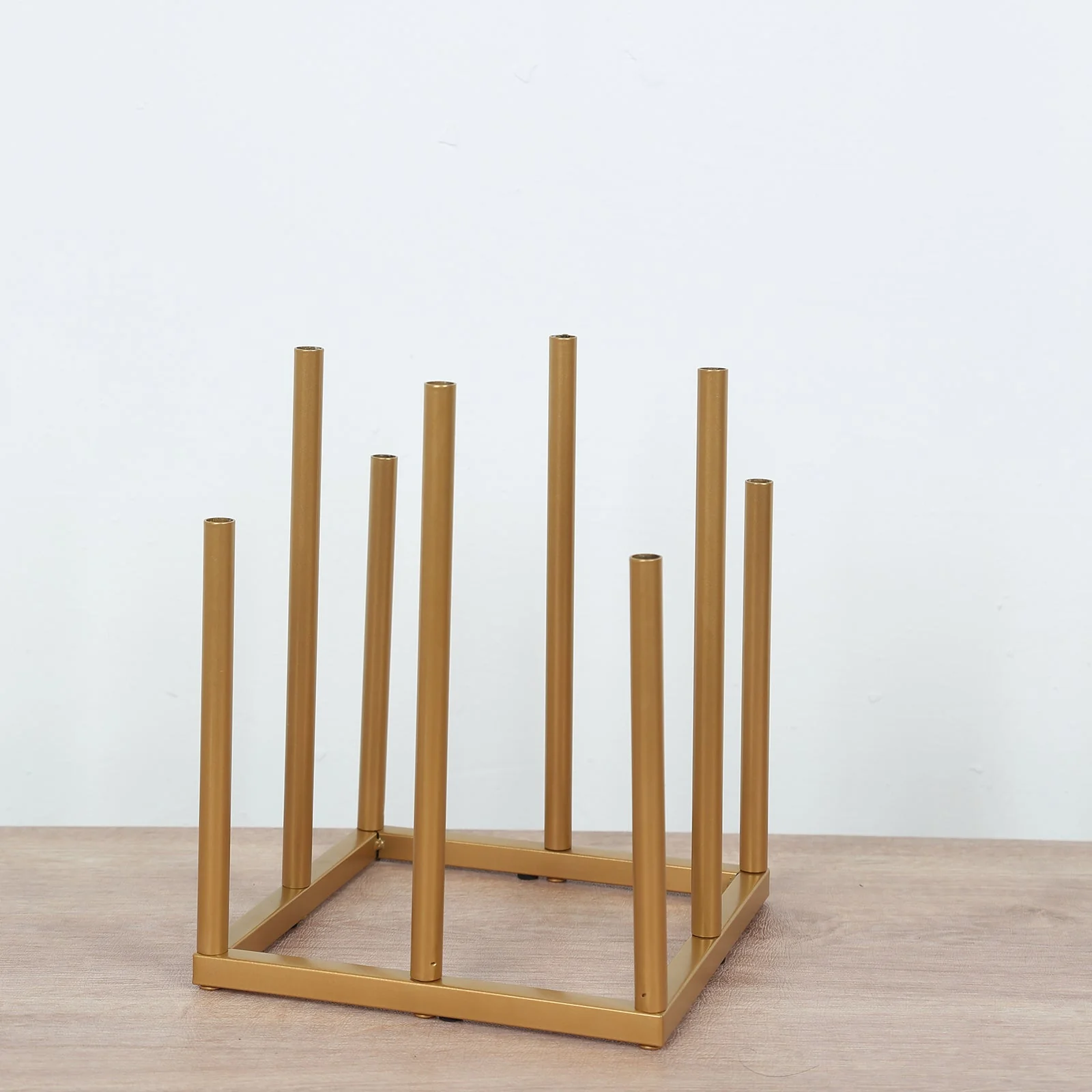 Gold Metal Flower Vase Centerpiece 10" 8-Tubes Minimalist Square Base Design - Single Stem Bud Vase for Floral Arrangements - Image 2
