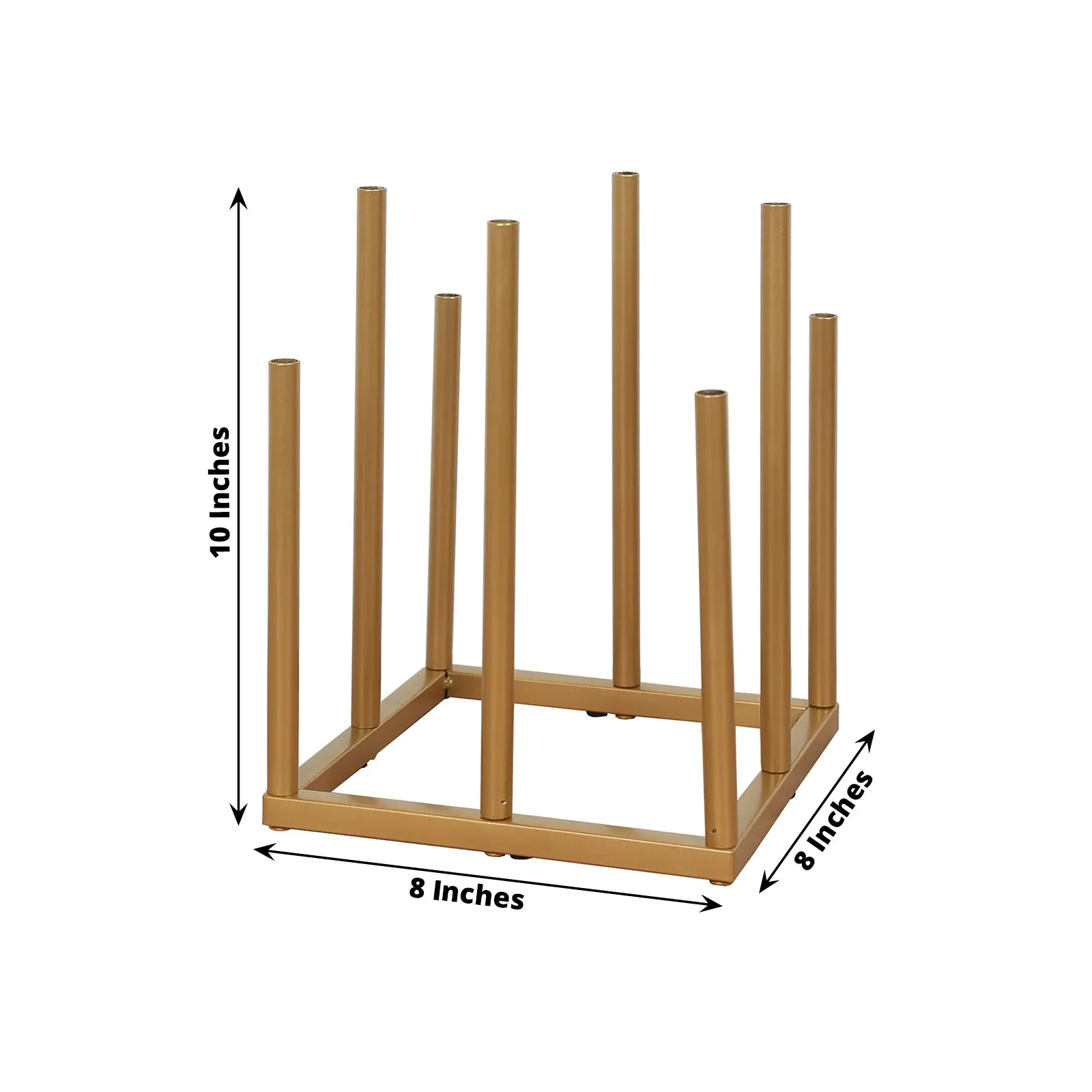 Gold Metal Flower Vase Centerpiece 10" 8-Tubes Minimalist Square Base Design - Single Stem Bud Vase for Floral Arrangements - Image 3
