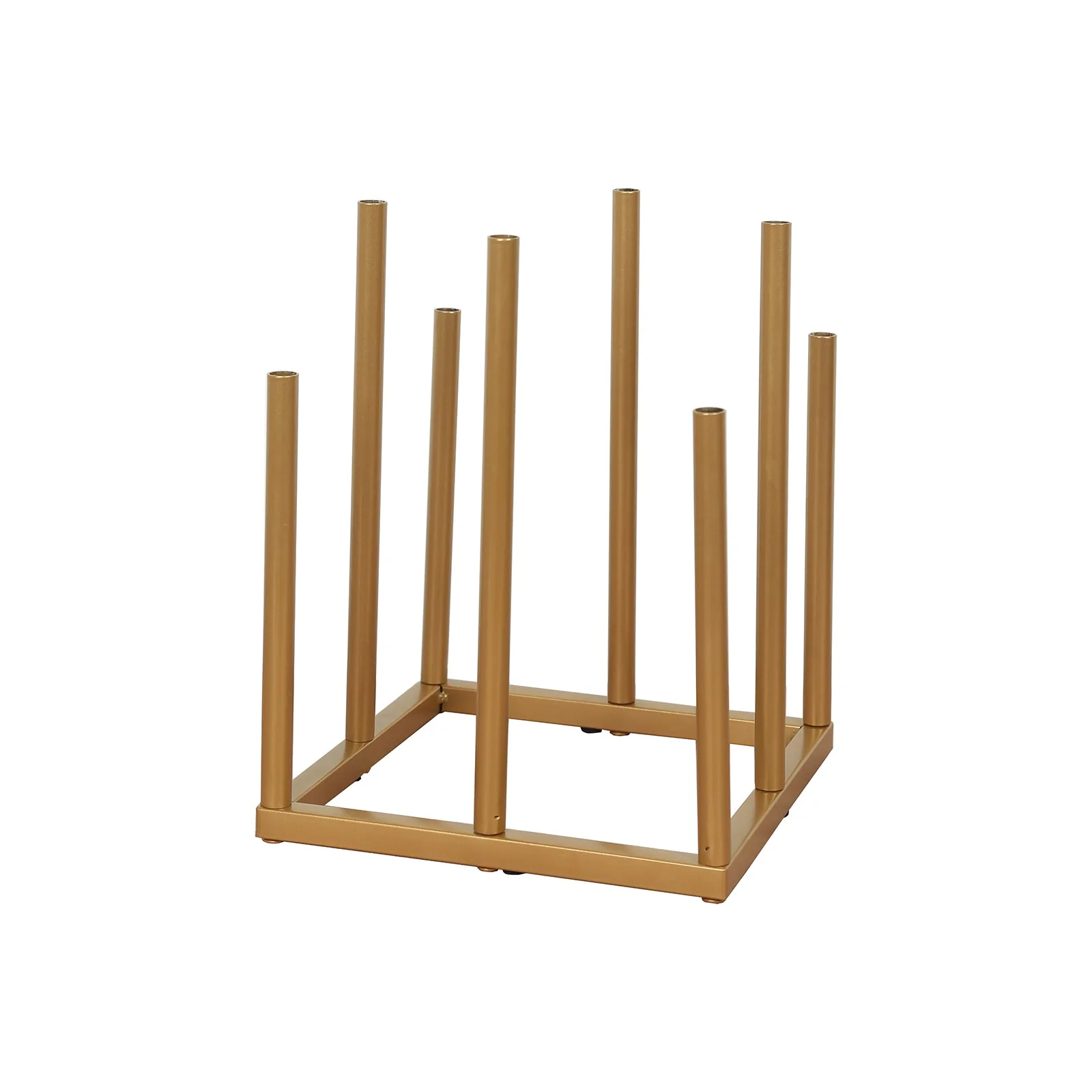 Gold Metal Flower Vase Centerpiece 10" 8-Tubes Minimalist Square Base Design - Single Stem Bud Vase for Floral Arrangements - Image 7
