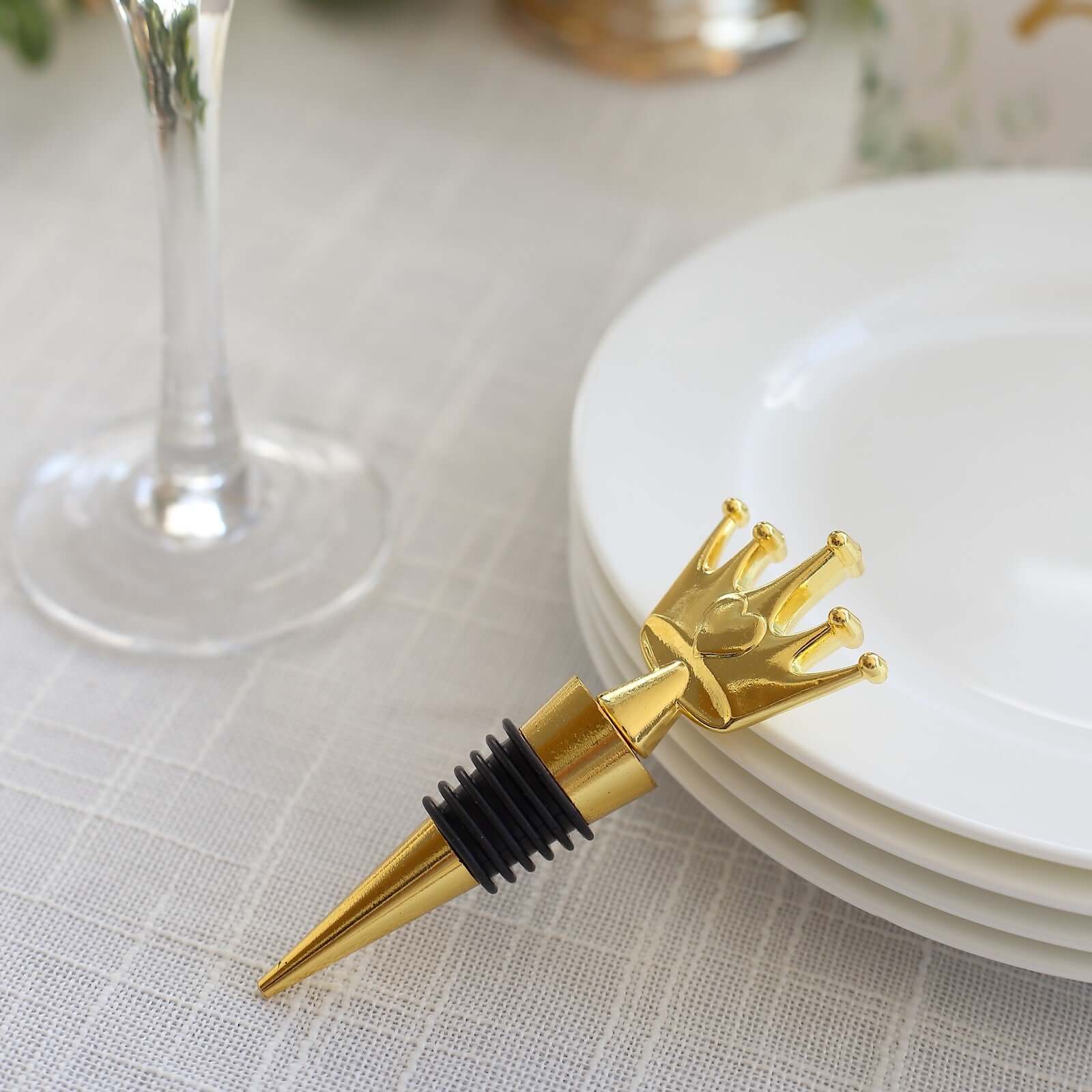 Gold Metal Princess Crown Wine Bottle Stopper Wedding Favor with Clear Gift Box, Thank You Tag and Ribbon - 4" - Image 7