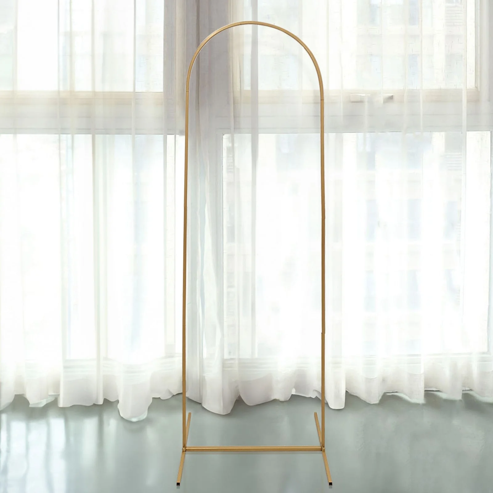 Gold Metal Round Top Chiara Wedding Arch Backdrop Stand, Rectangular Floral Balloon Frame Ceremony Arbor - 6ft - Image 4