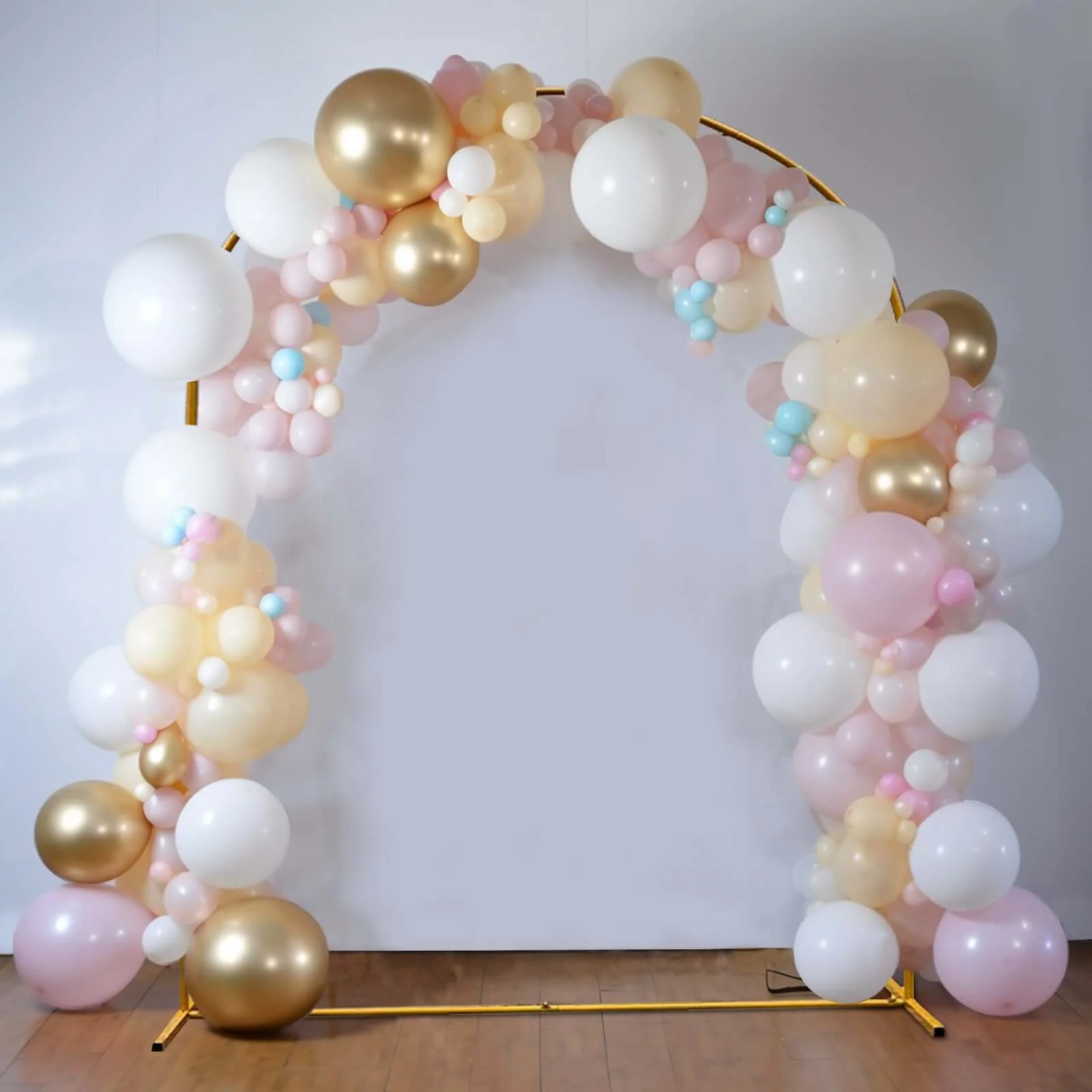 Gold Metal Wedding Arch Chiara Backdrop Stand Floral Display Frame With Round Top - 8ft - Image 8