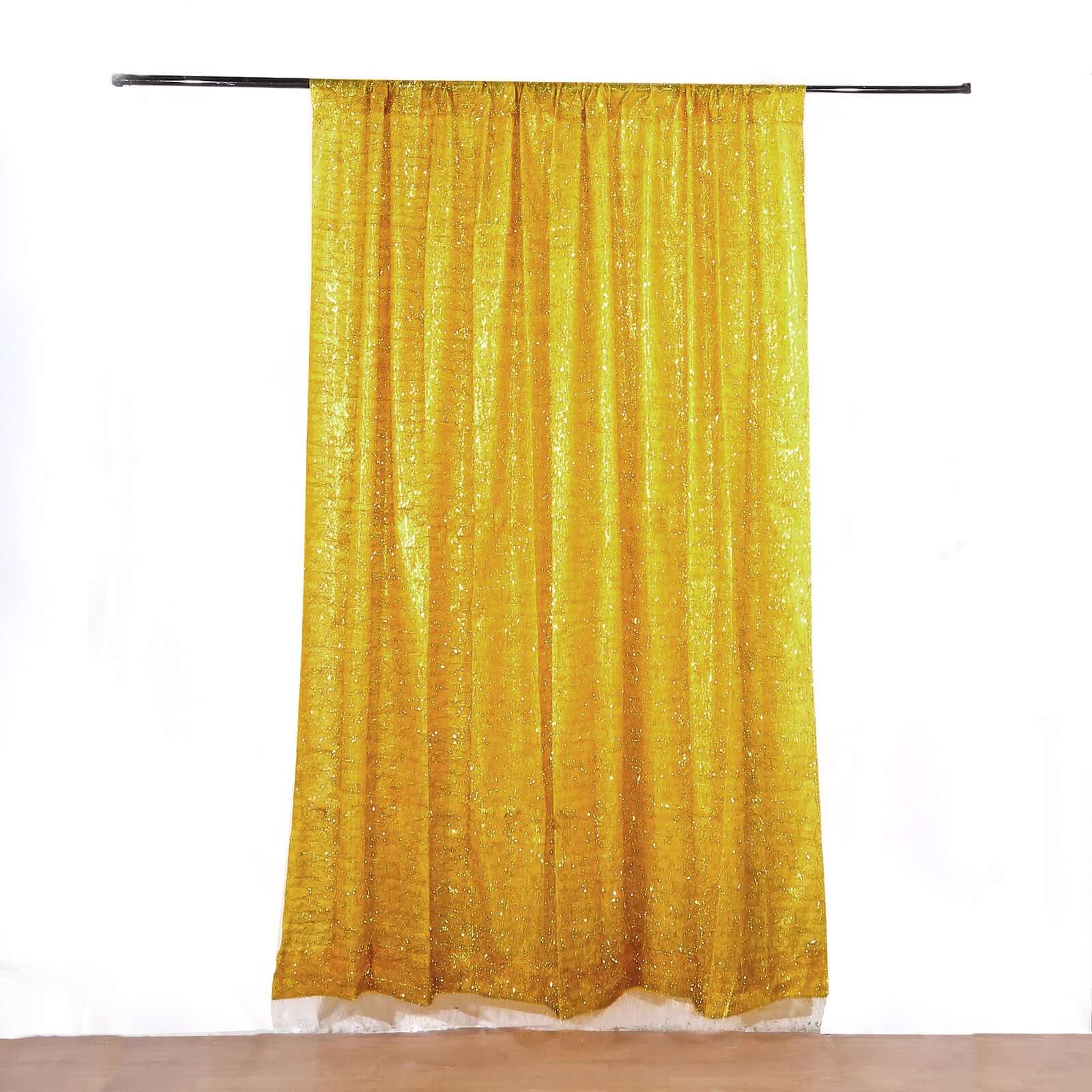 Gold Metallic Fringe Shag Photo Backdrop Drape Curtain, Shimmery Tinsel Polyester Event Divider Panel 8ft - Image 2