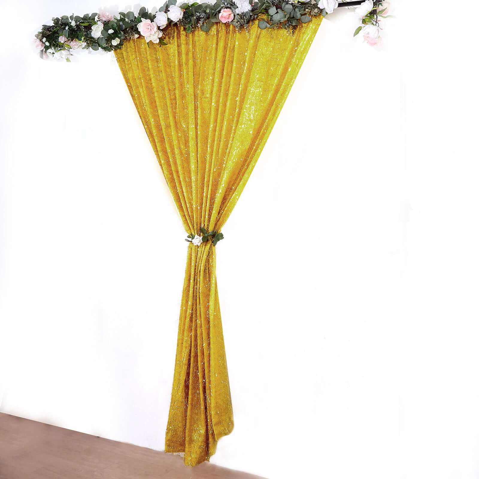 Gold Metallic Fringe Shag Photo Backdrop Drape Curtain, Shimmery Tinsel Polyester Event Divider Panel 8ft - Image 5