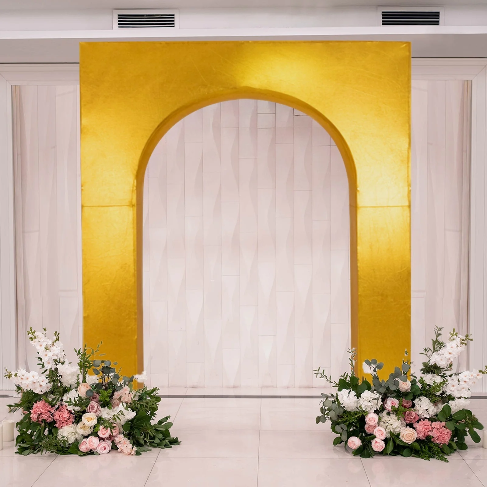 Gold Metallic Spandex Wedding Arch Cover for Arc de Triomphe Stand, Stretch Fitted Floral Balloon Frame Backdrop Stand Cover - 8ft