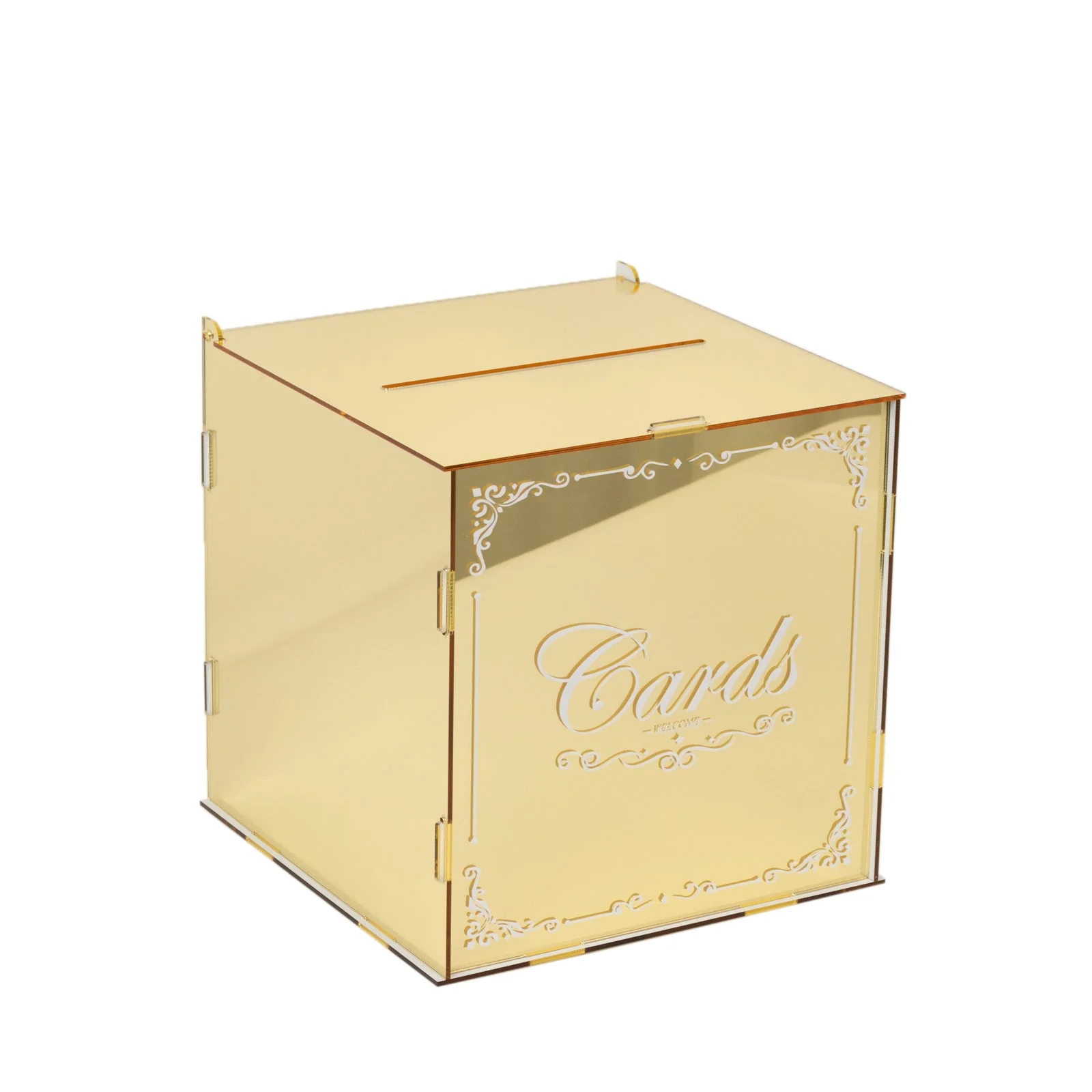 Gold Mirror Acrylic Wedding Card Box with Slot - Wishing Well Money Box for Weddings, Birthdays, and Parties - 10" - Image 6