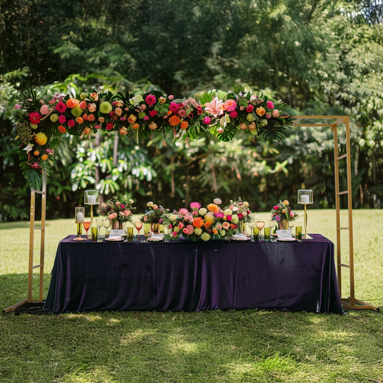 Gold Rectangular Arbor - Freestanding 6' High Over the Table Stand, Backdrop Stand with Double Frame for Floral Balloon Décor - 6ftx8ft